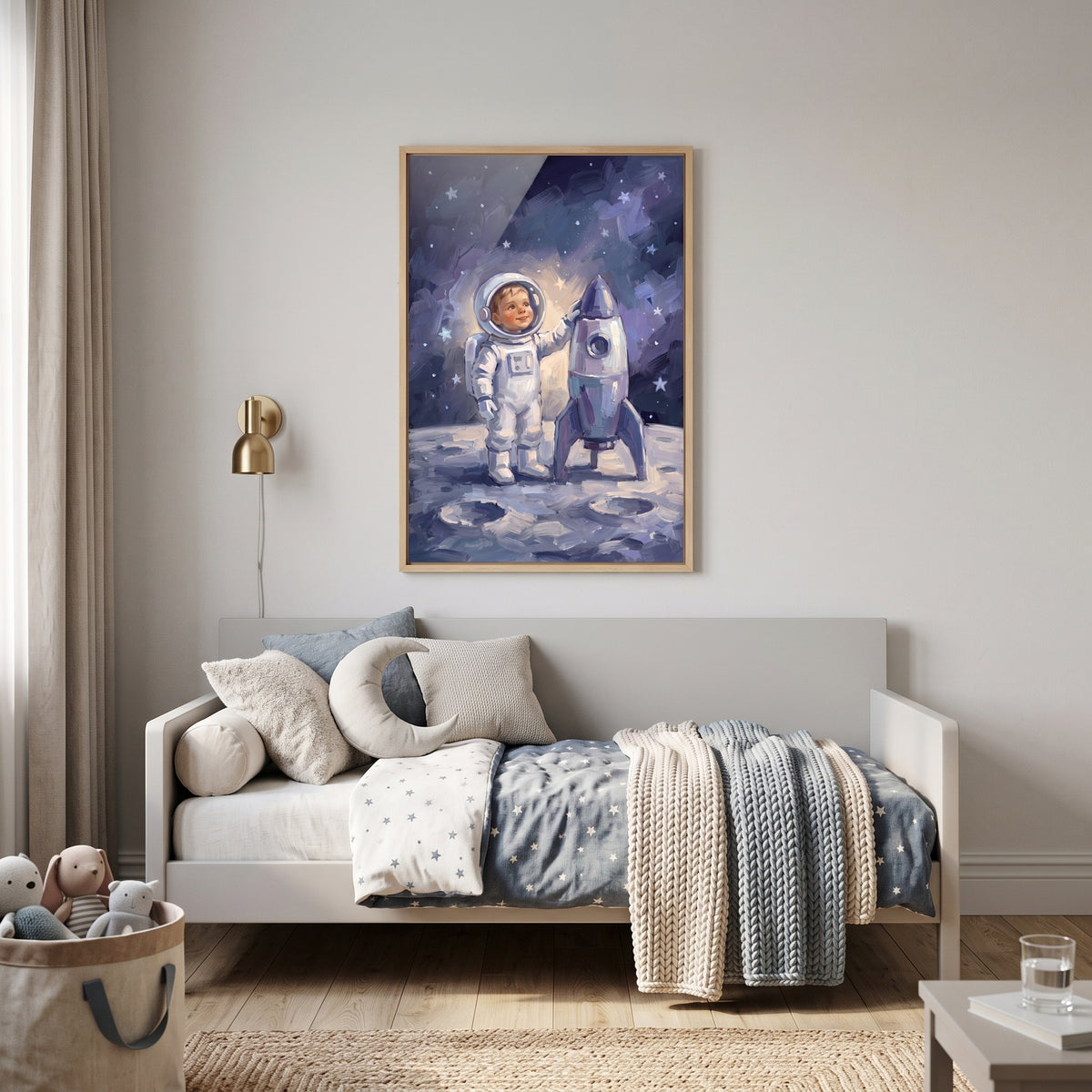 Silver Rocket Baby Astronaut Wall Art - Little Moon Explorer