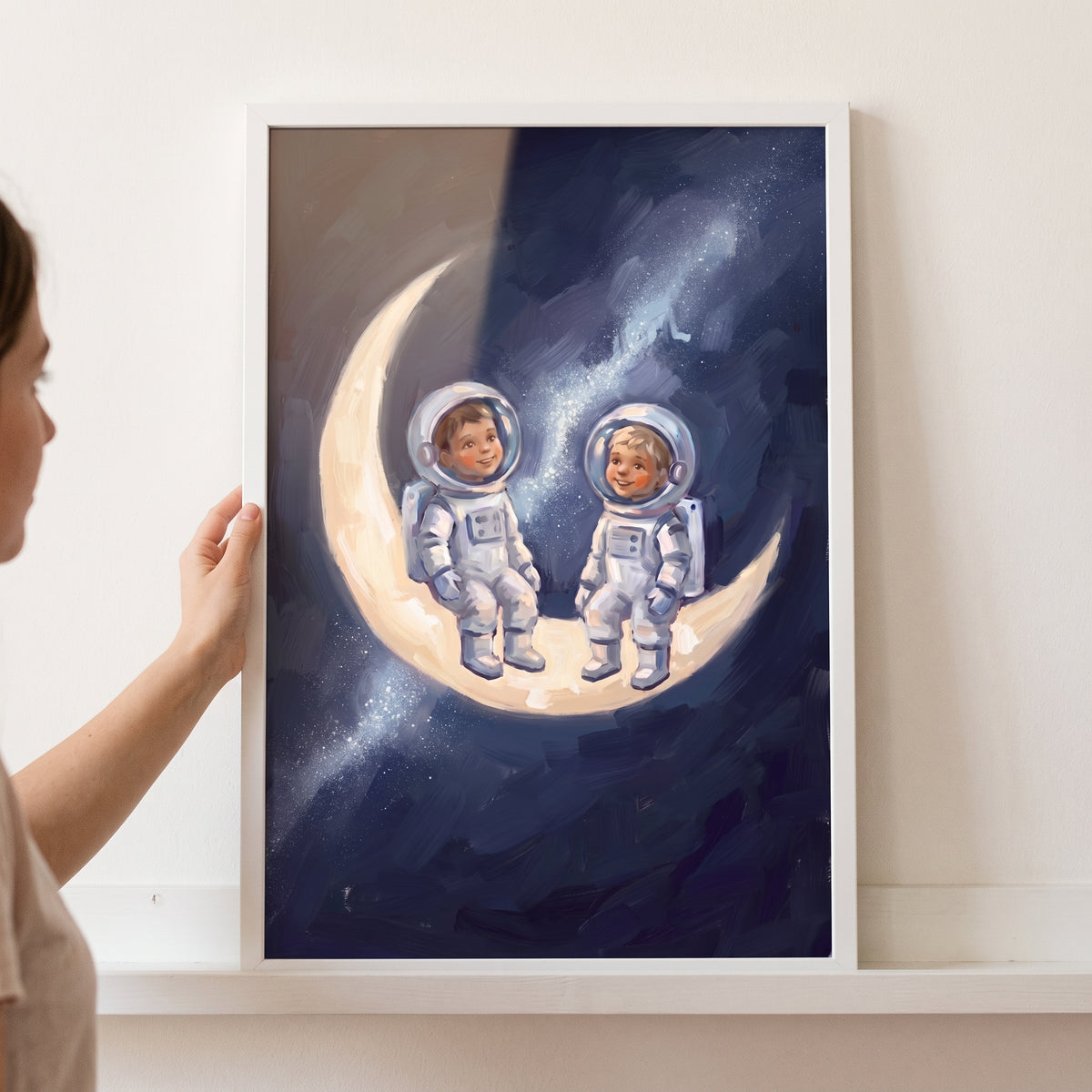 Sitting Moon Baby Astronauts Wall Art - Little Lunar Explorers