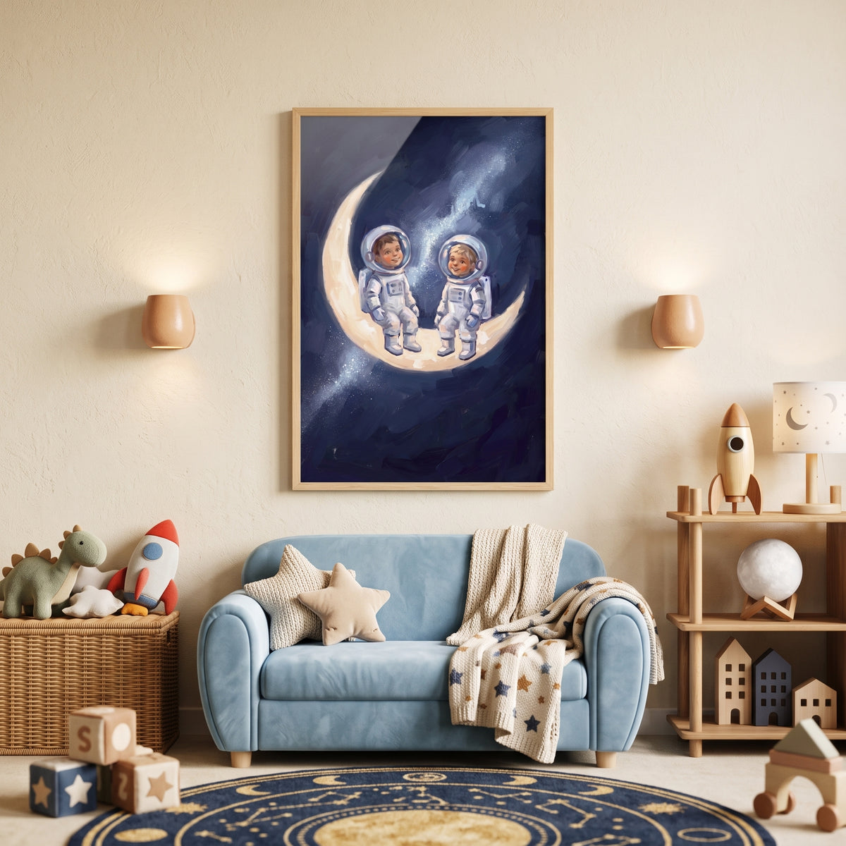 Sitting Moon Baby Astronauts Wall Art - Little Lunar Explorers