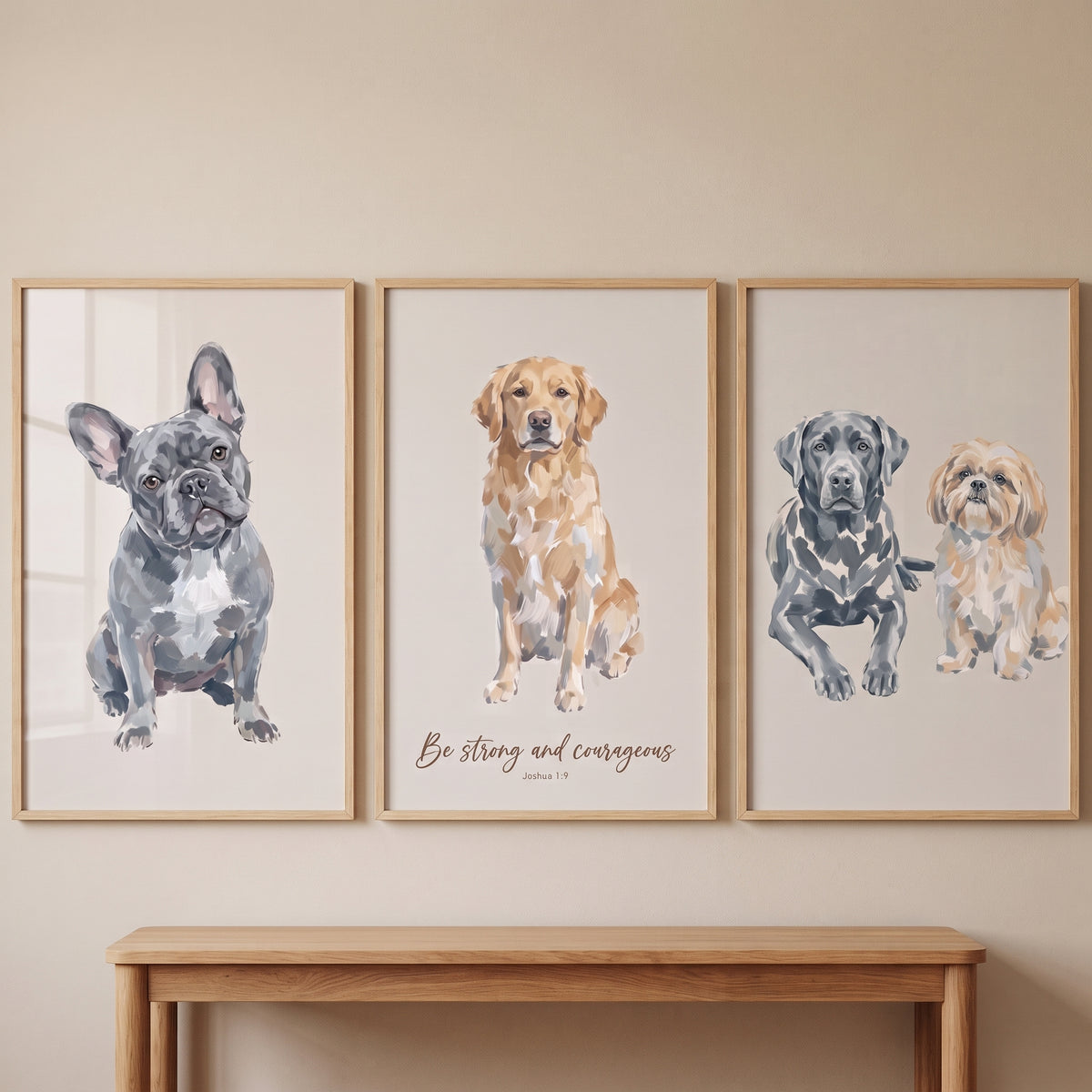 Sitting Multi Breed Dog Wall Art Set of 3 - Courageous Dog Art