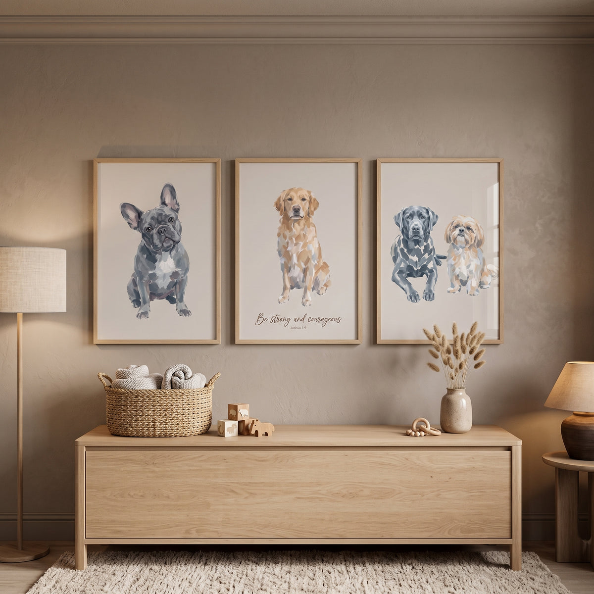 Sitting Multi Breed Dog Wall Art Set of 3 - Courageous Dog Art