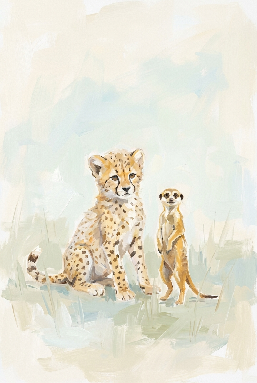 Sitting Spotted Cheetah Meerkat Animals Wall Art - Savanna Best Friends