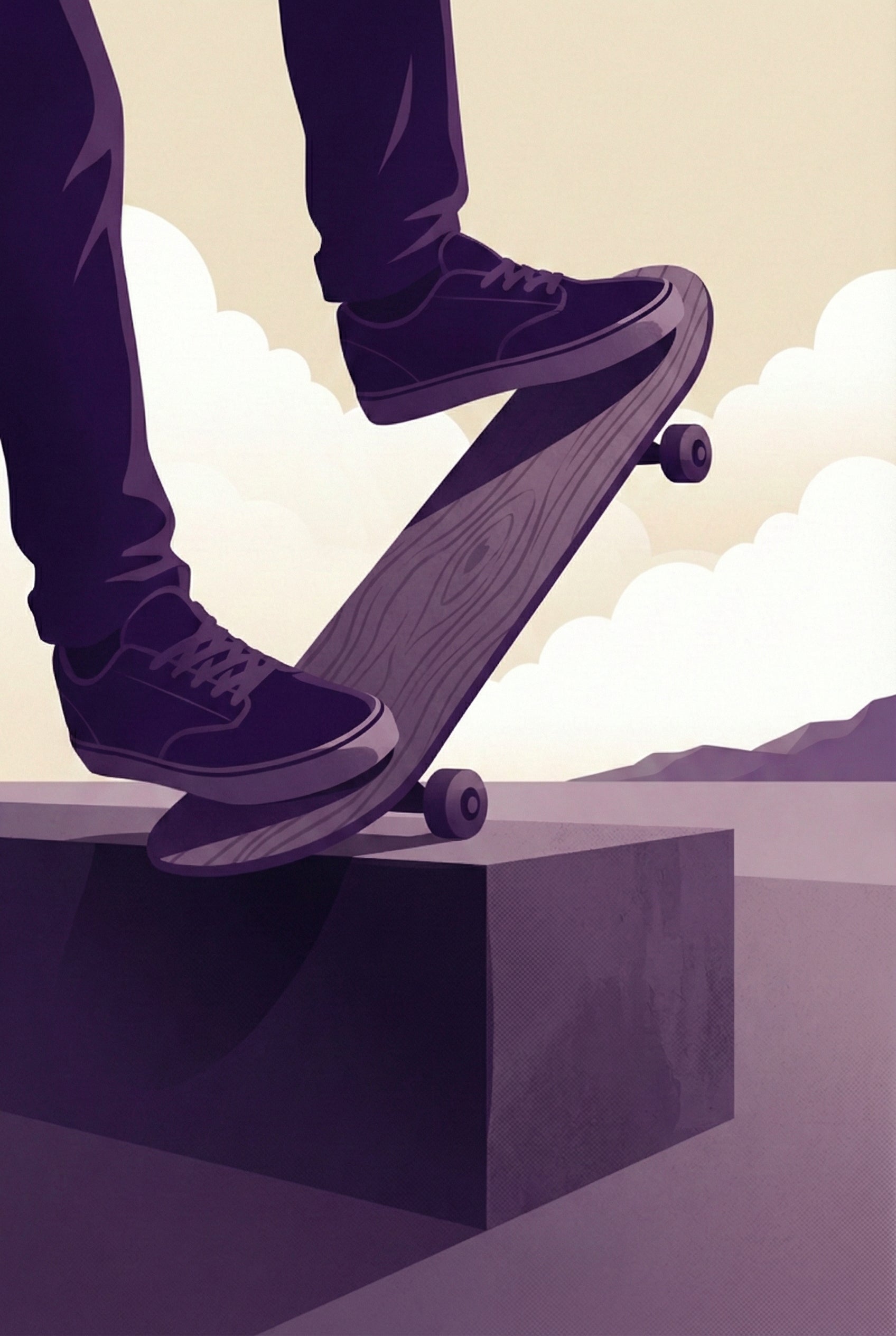 Skateboarding Trick Minimalist Wall Art - Purple Board Balance