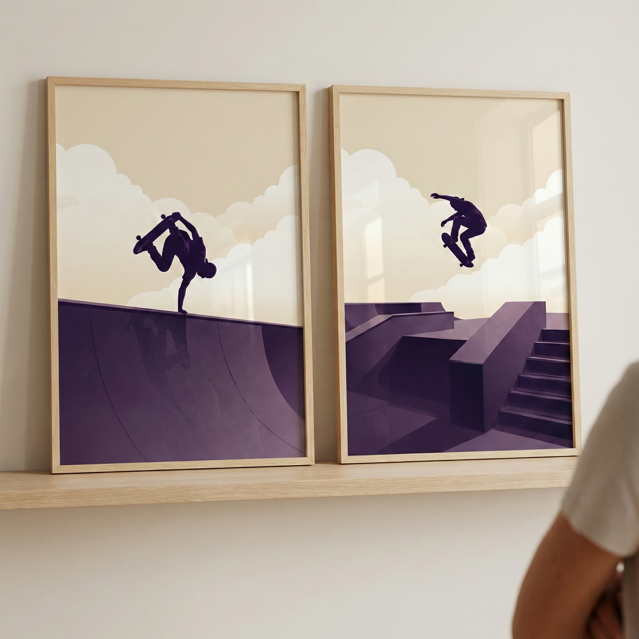 Skateboarding Trick Duo Wall Art Set of 2 - Skate Silhouette Duo