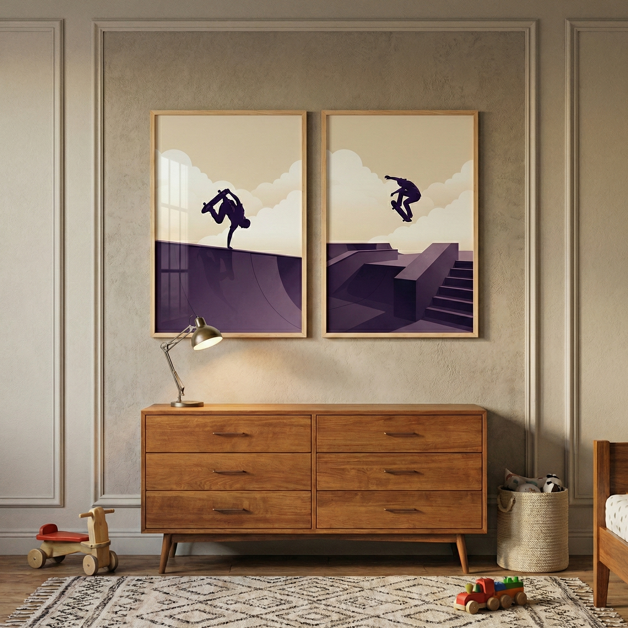Skateboarding Trick Duo Wall Art Set of 2 - Skate Silhouette Duo