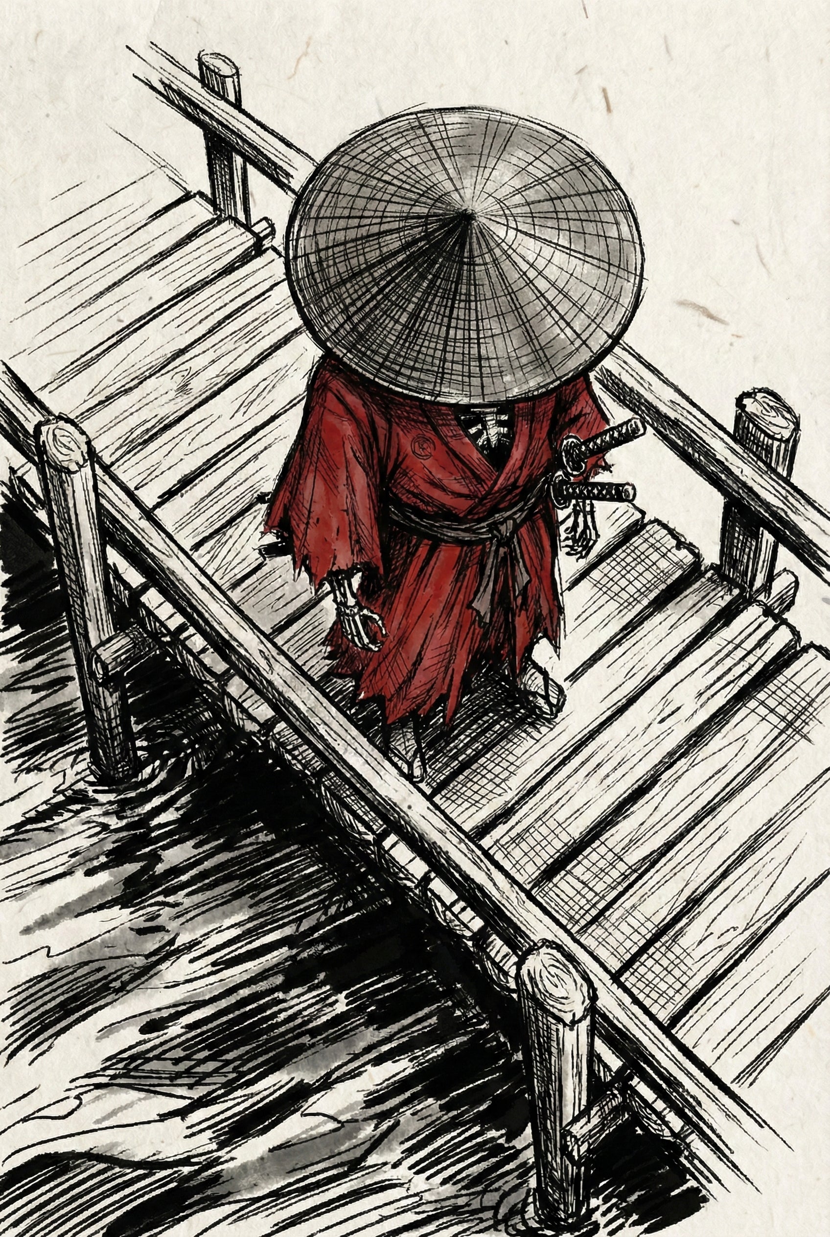 Skeletal Samurai Art - Crimson Blade Spirit