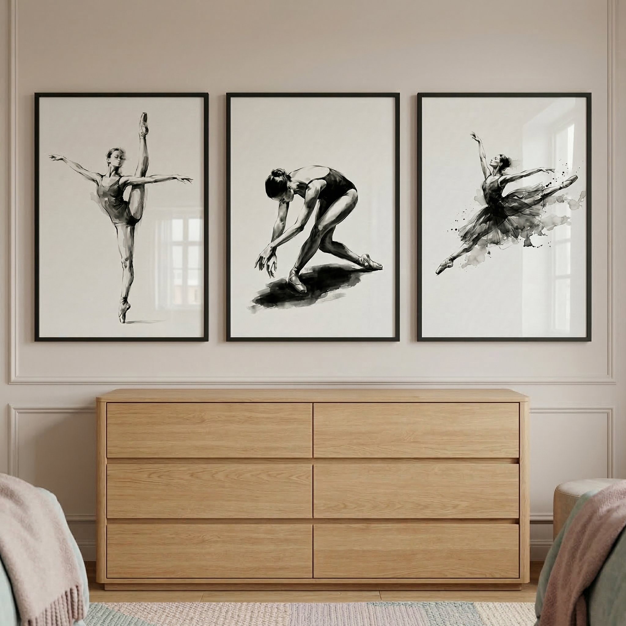 Ballerina Wall Art Set of 3 - Graceful Ballet Motion