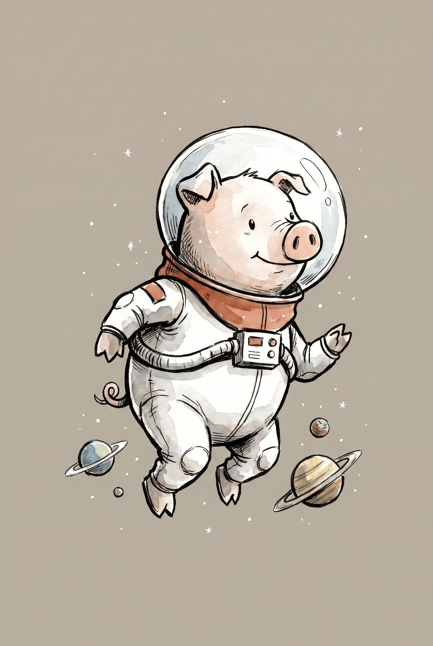 Sketch Style Space Pig Wall Art - Cosmic Space Piglet