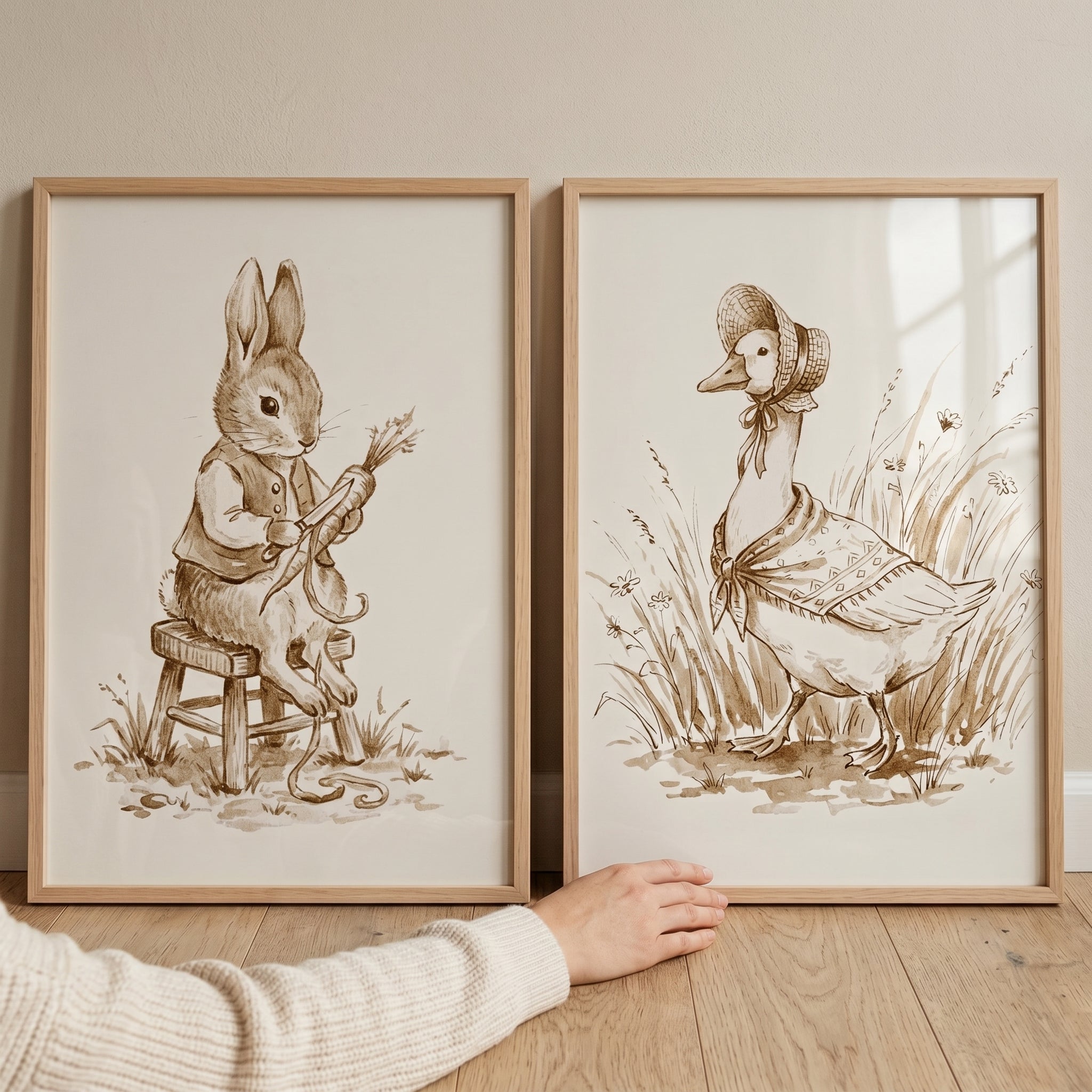 Sketched Vintage Garden Animal Wall Art Set of 2 - Vintage Storybook Sketches