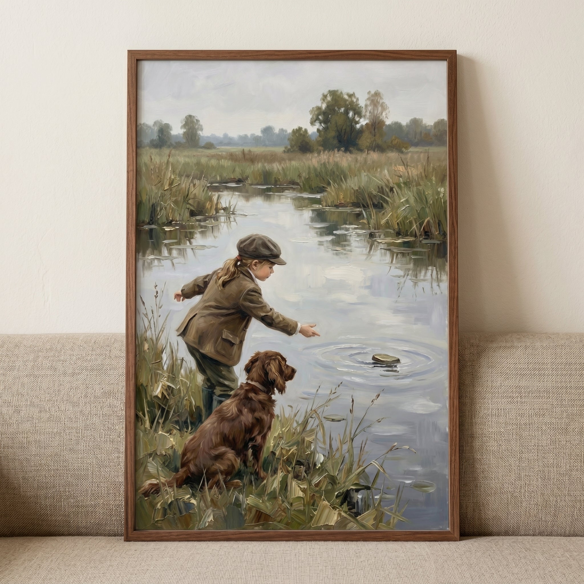 Skipping Stone Girl Dog Wall Art - Ripples And Paws