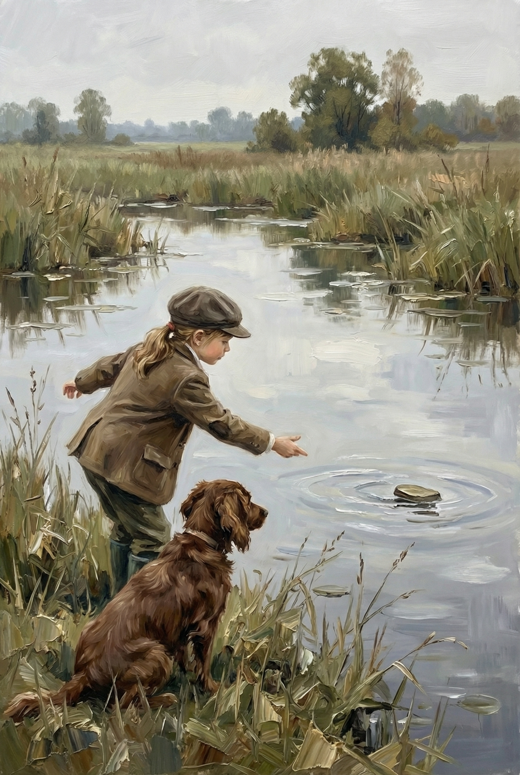Skipping Stone Girl Dog Wall Art - Ripples And Paws