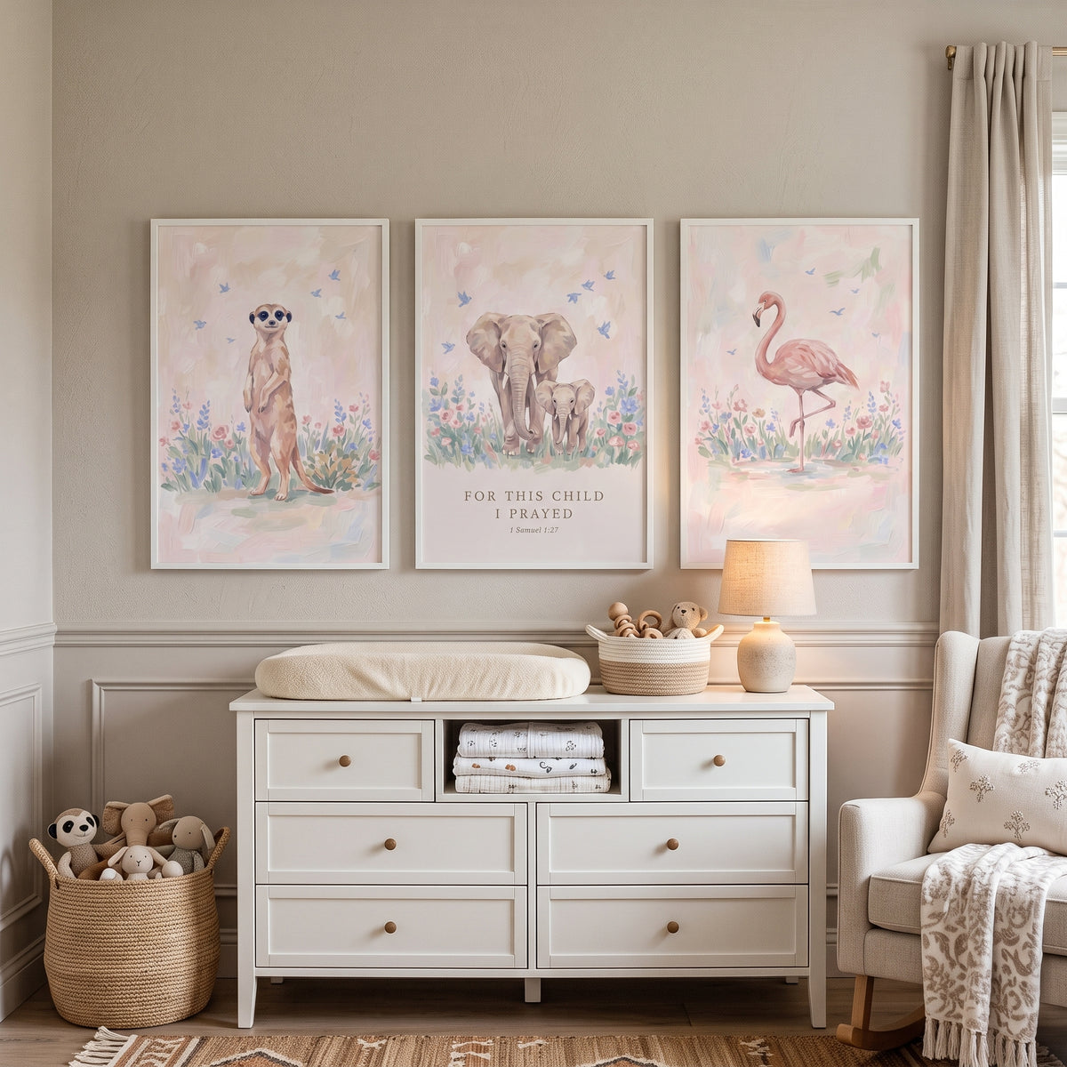 Sky Bluebird Savanna Animals Wall Art Set Of 3 - Sweet Animal Prayers