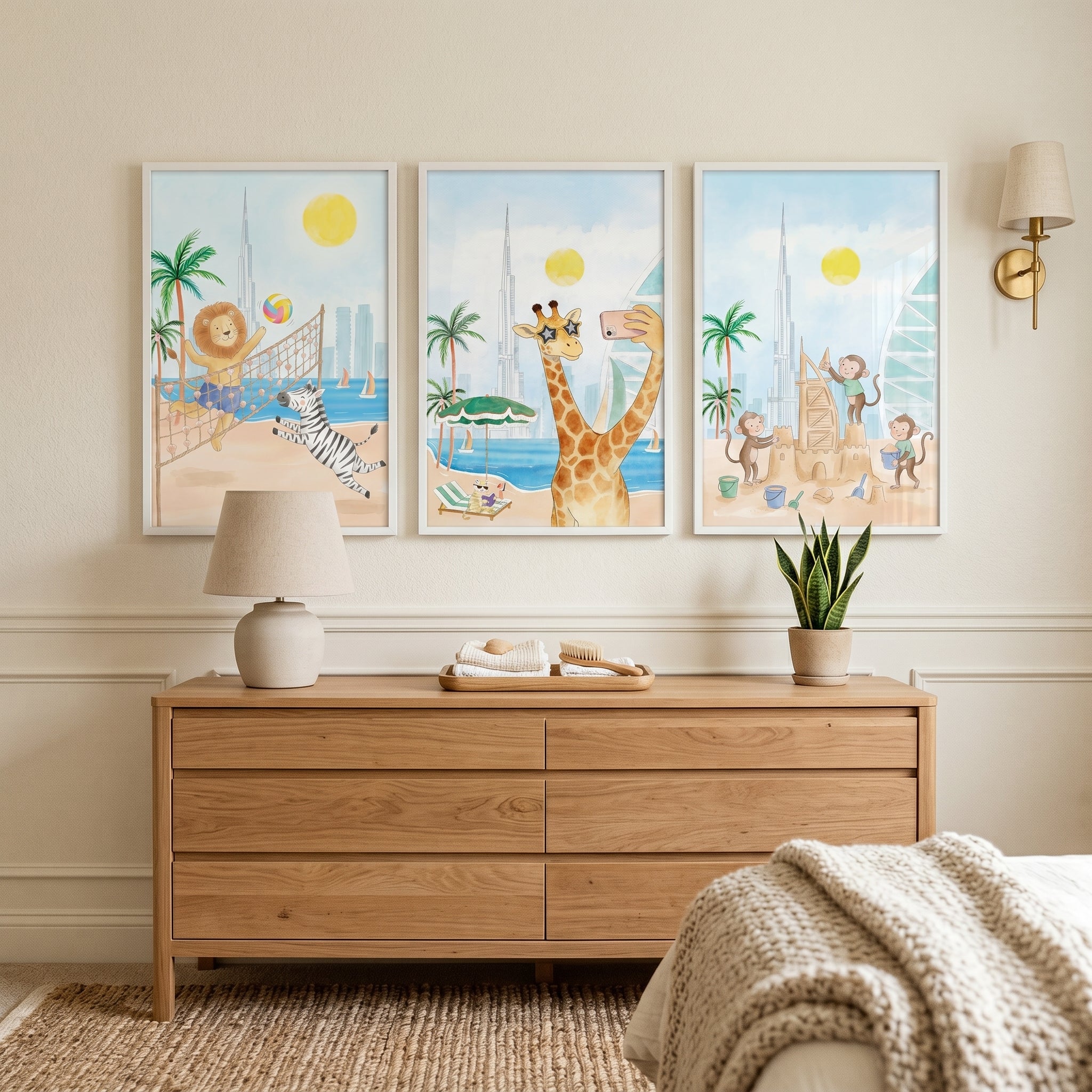 Skyline View Safari Animal Wall Art Set of 3 - Safari Beach Fun