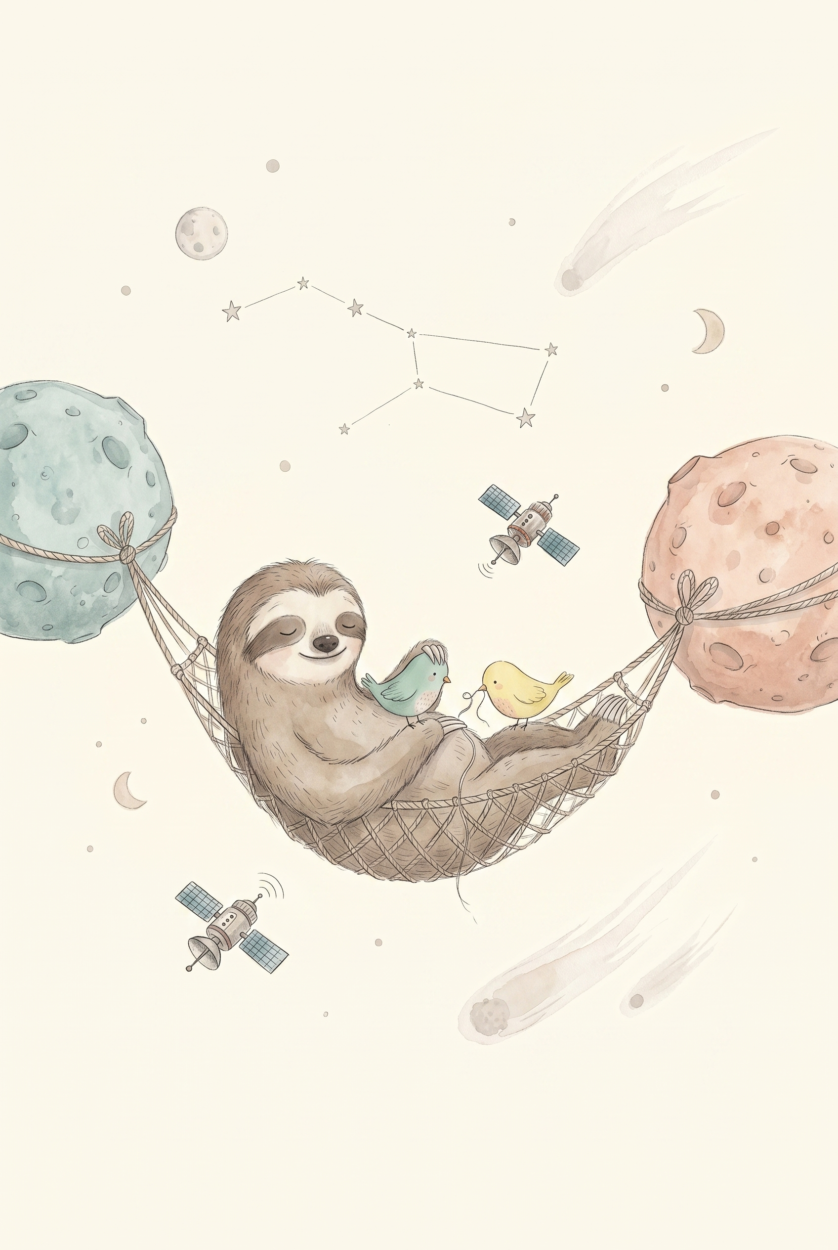 Sleeping Cosmic Hammock Sloth Wall Art - Celestial Sloth Nap