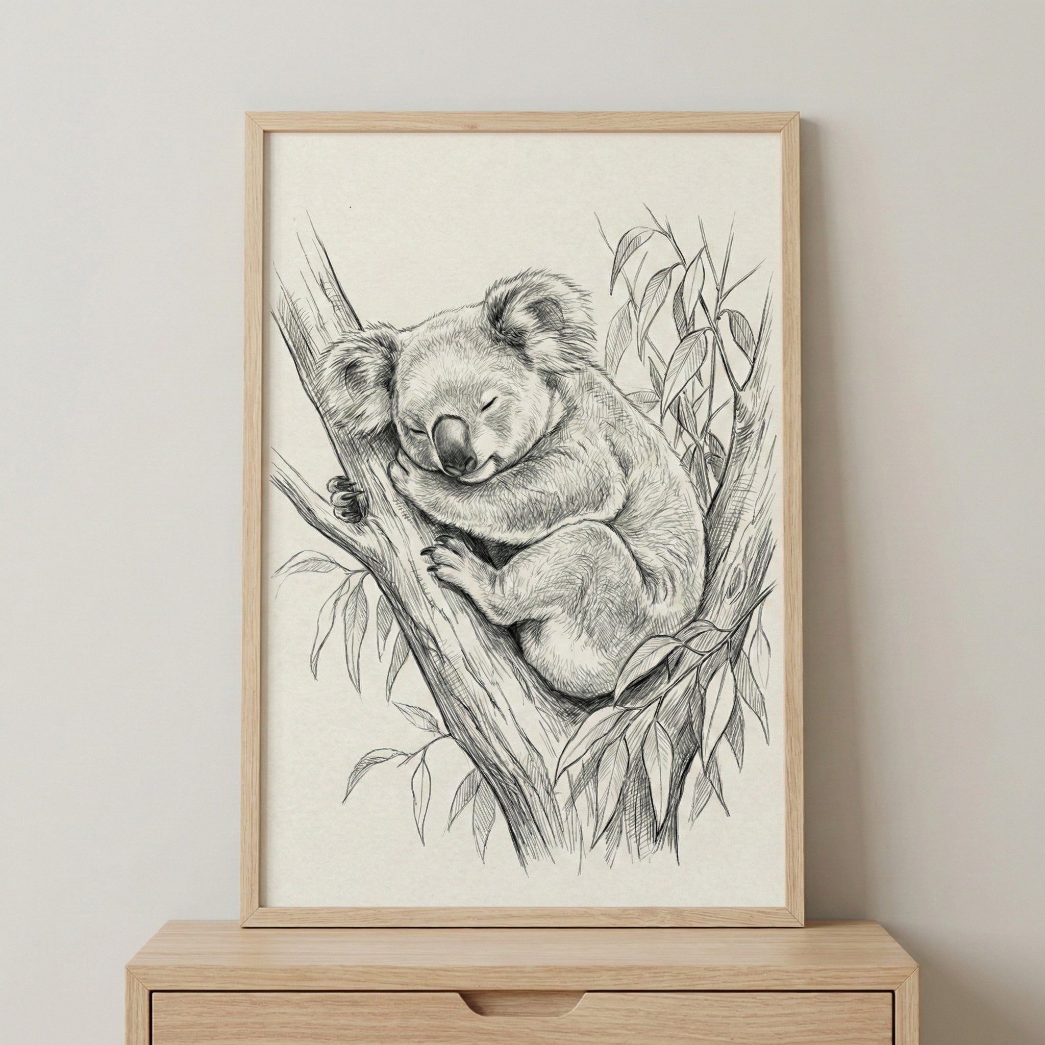 Sleeping Koala Pencil Sketch Wall Art - Sleeping Koala Sketch