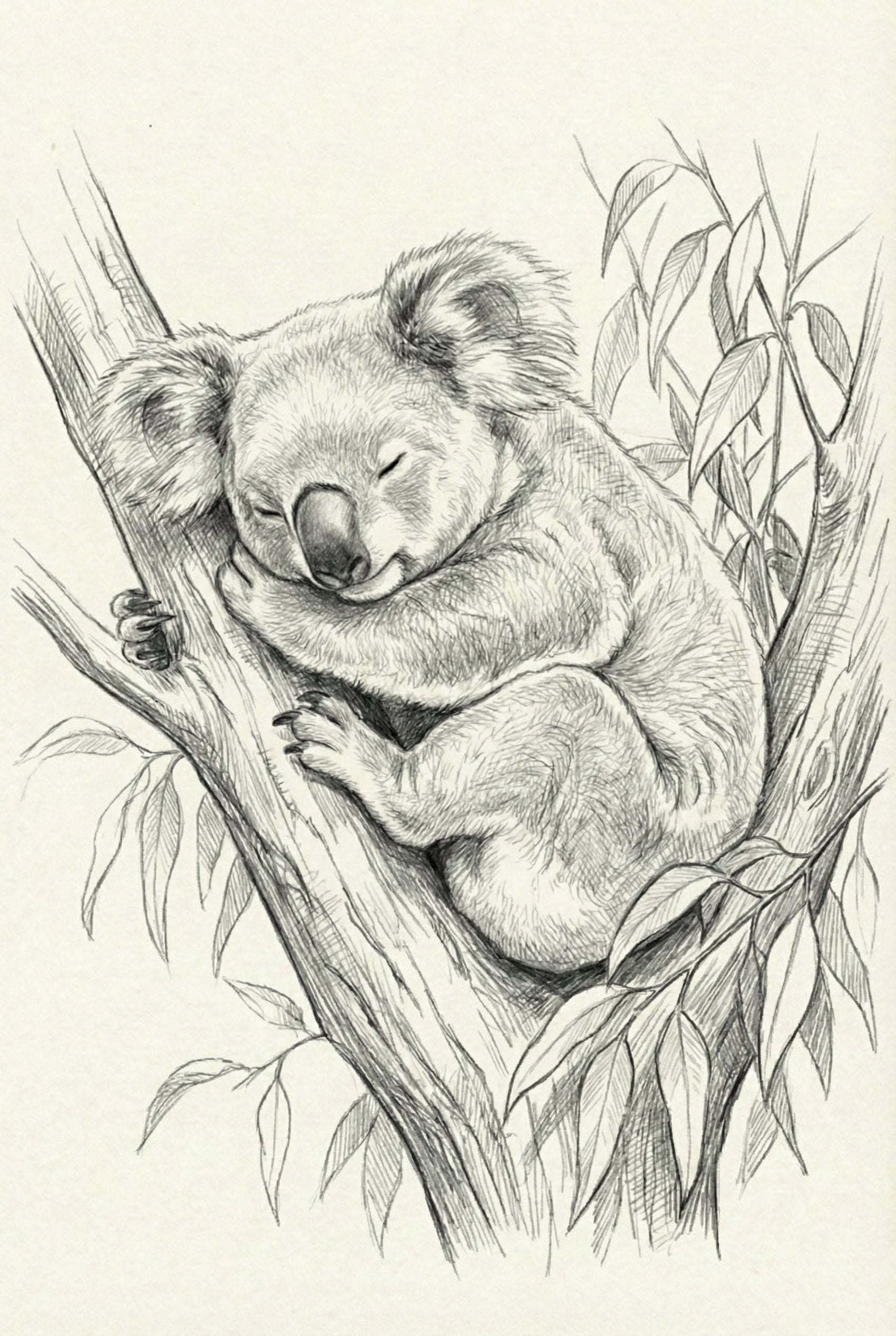 Sleeping Koala Pencil Sketch Wall Art - Sleeping Koala Sketch