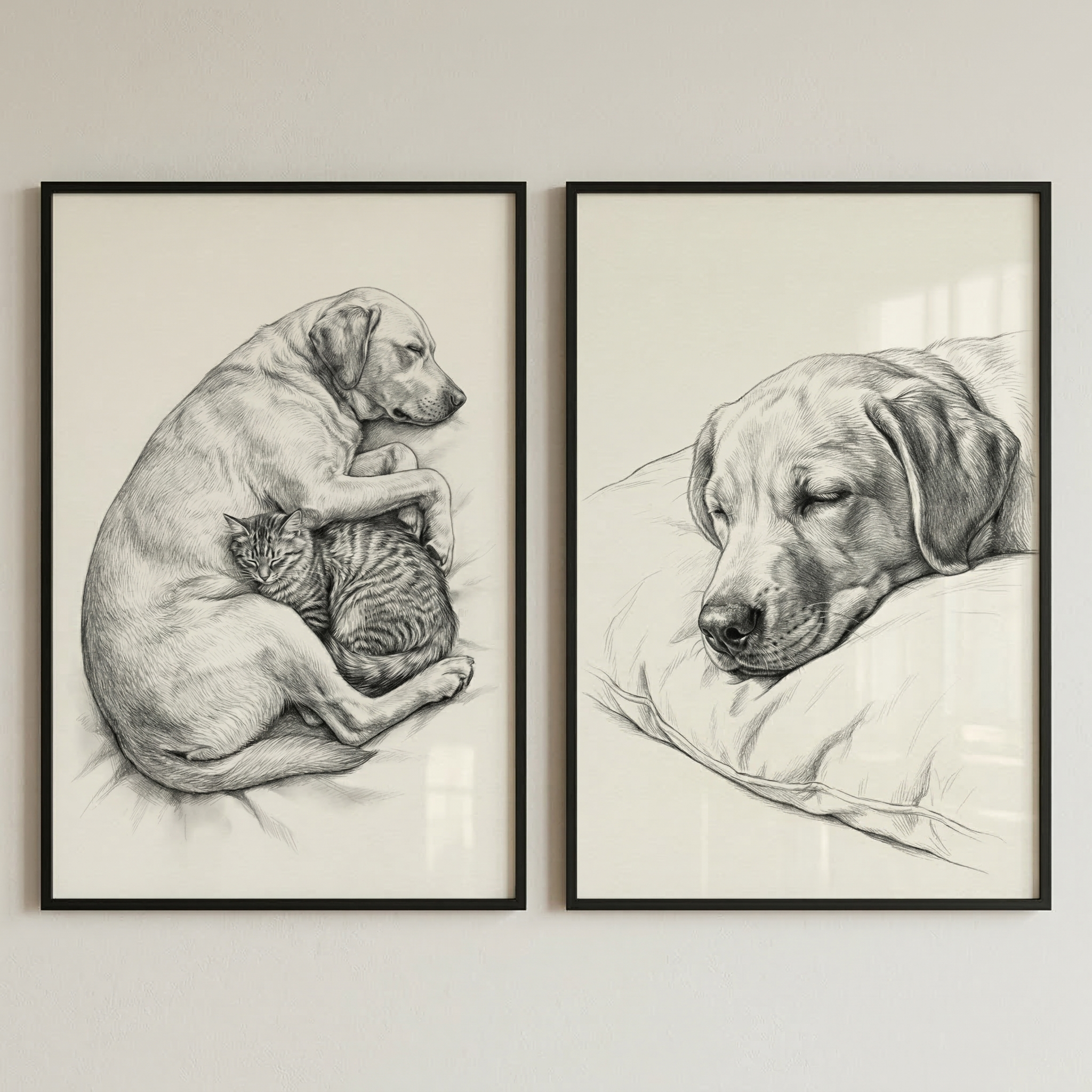 Sleeping Labrador And Cat Wall Art Set of 2 - Sleeping Best Friends