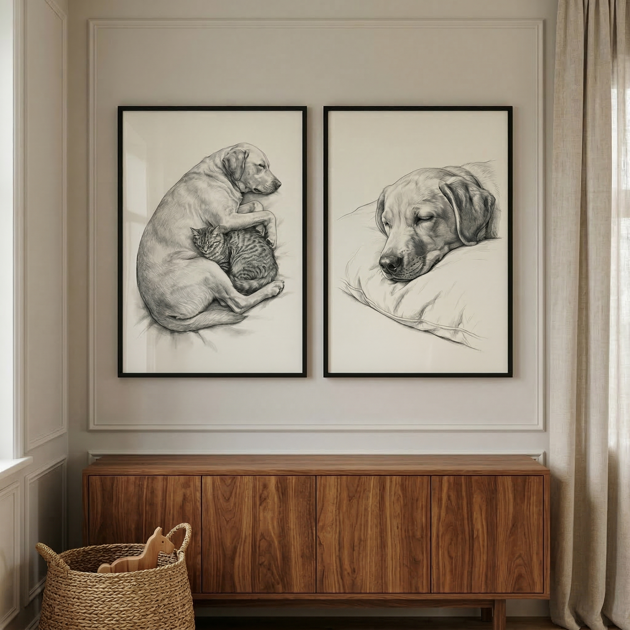 Sleeping Labrador And Cat Wall Art Set of 2 - Sleeping Best Friends