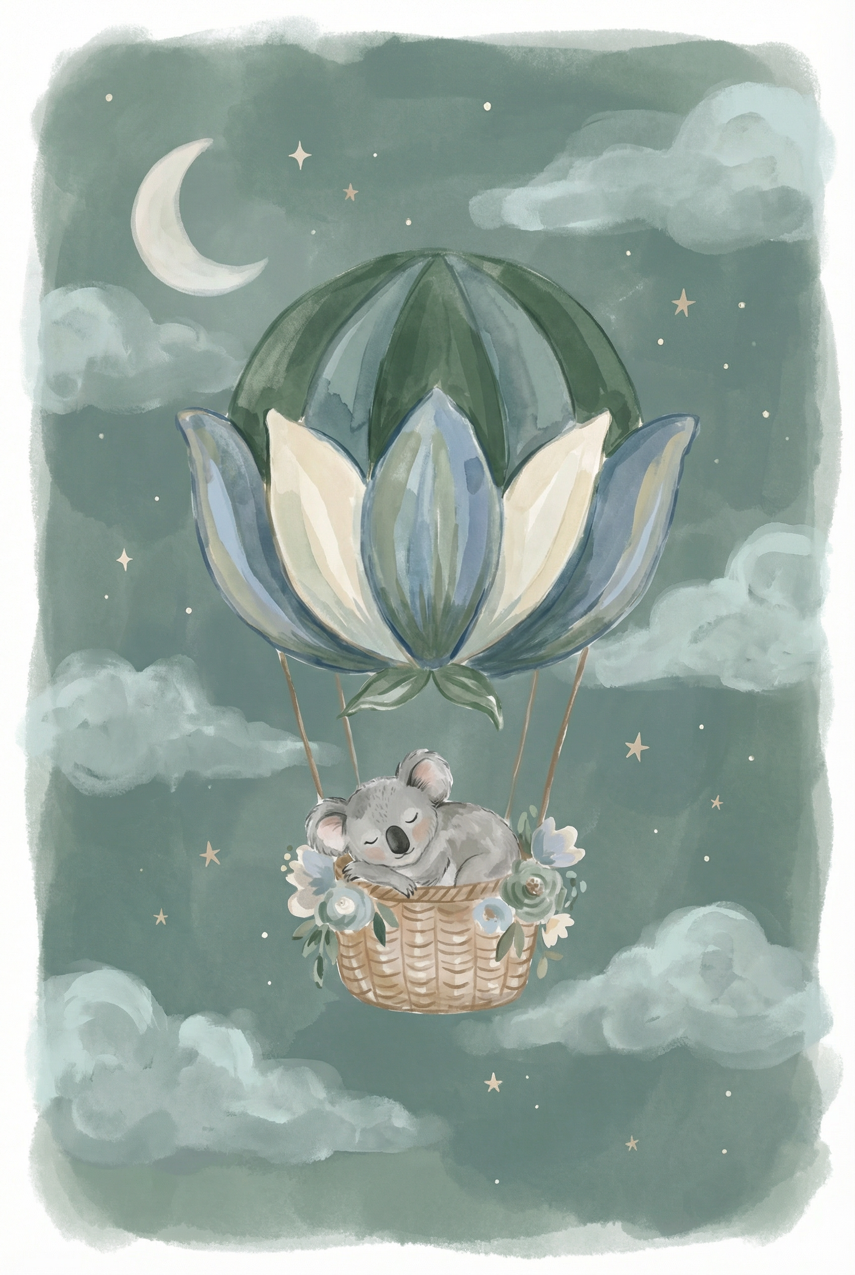 Sleeping Lotus Balloon Koala Wall Art - Dreamy Koala Drift