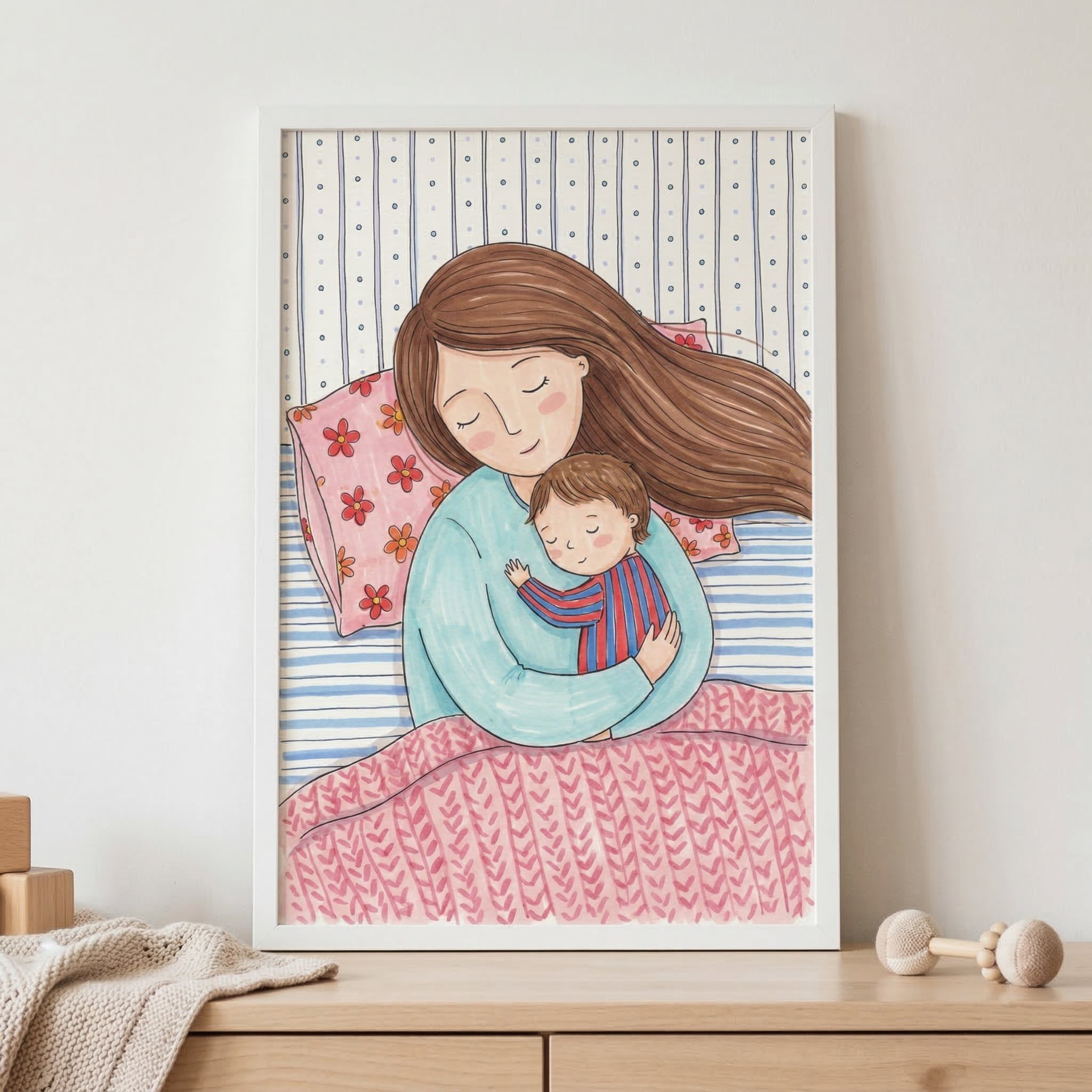 Sleeping Mom And Toddler Wall Art - Mother's Gentle Embrace