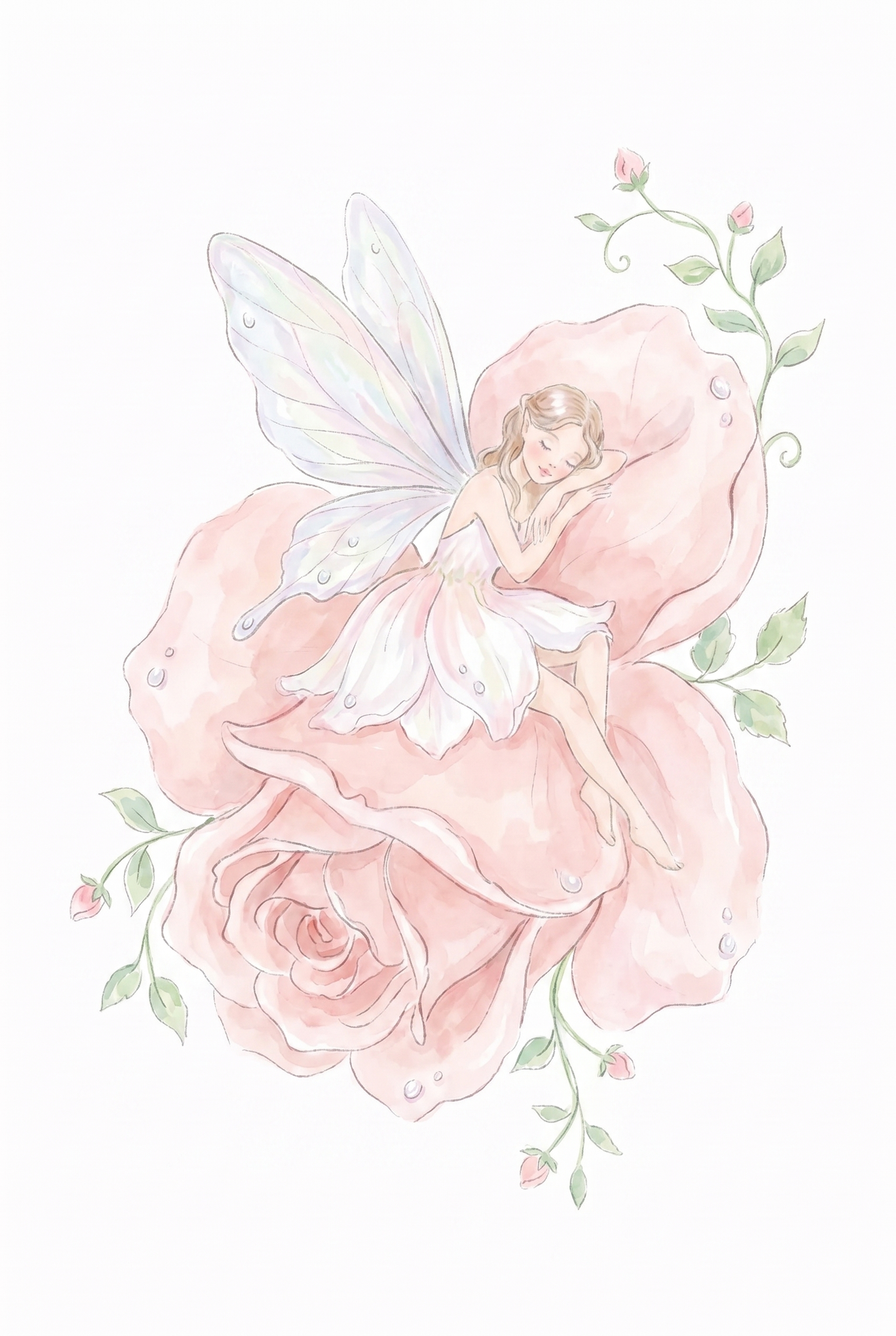 Sleeping Pink Rose Fairy Wall Art - Blushing Rose Fairy