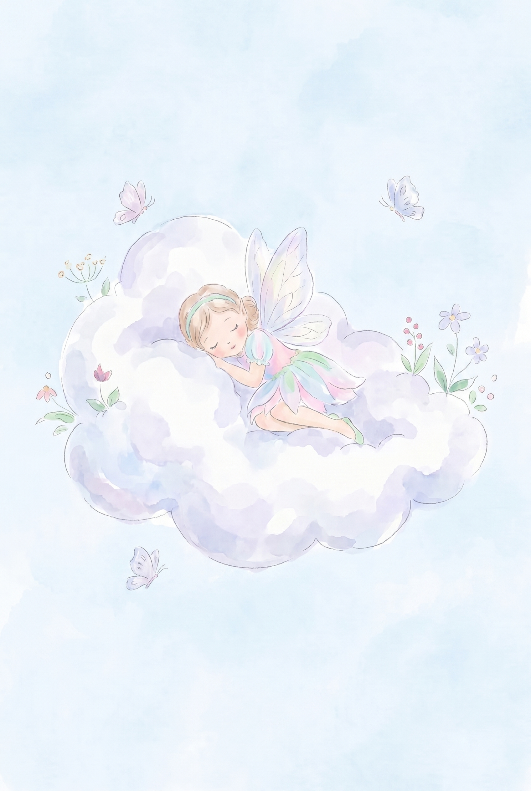 Sleeping Purple Cloud Fairy Wall Art - Dreamy Fairy Slumber