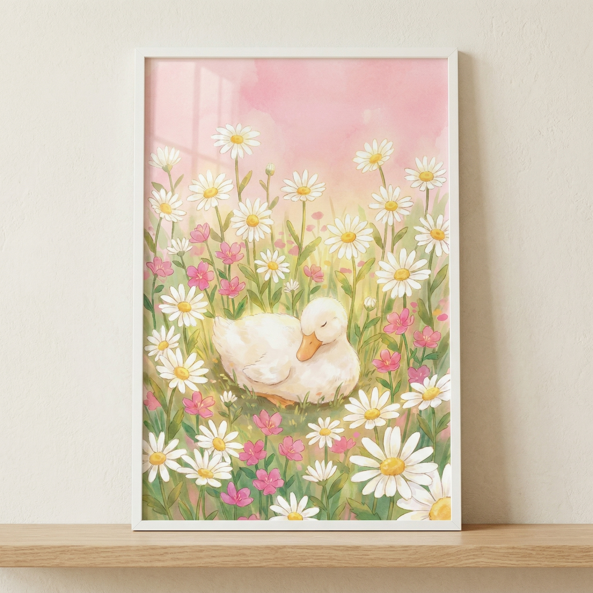 Sleeping White Duckling Wall Art - Sweet Daisy Slumber