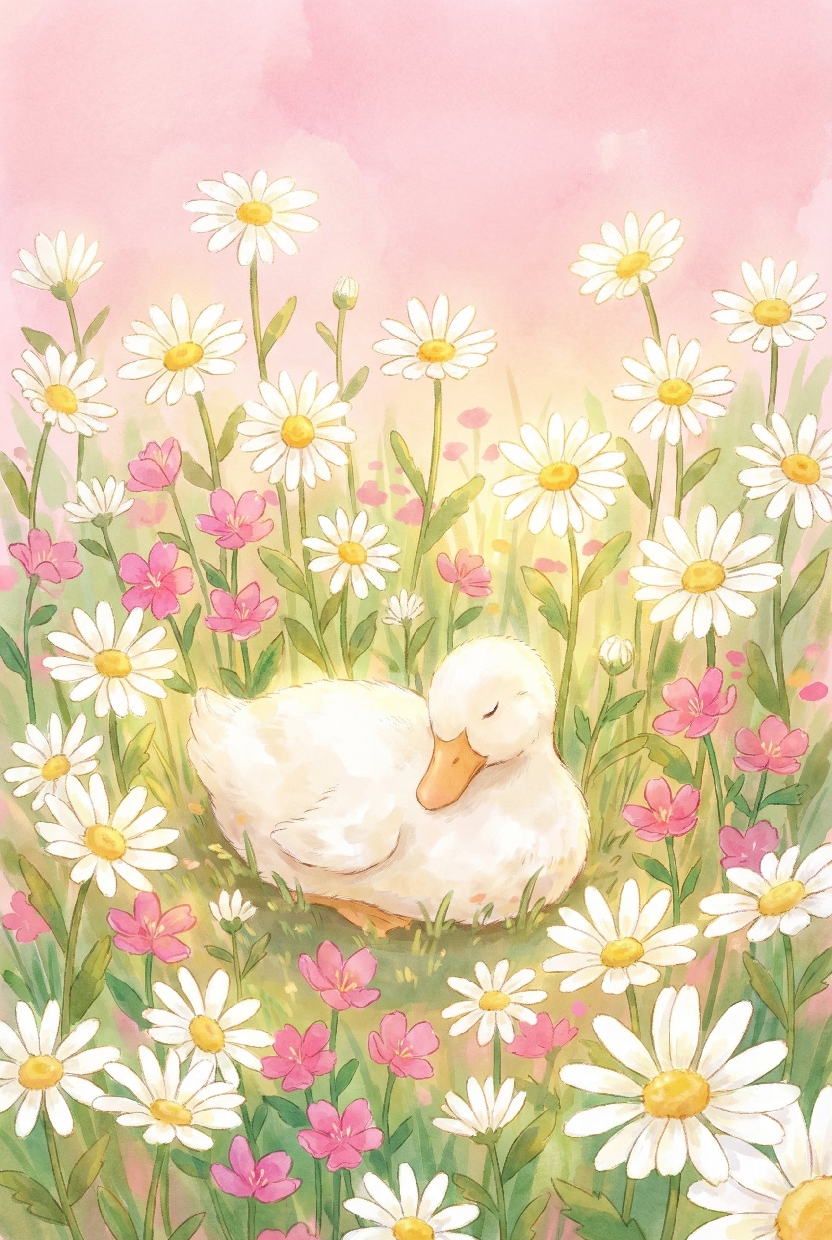 Sleeping White Duckling Wall Art - Sweet Daisy Slumber