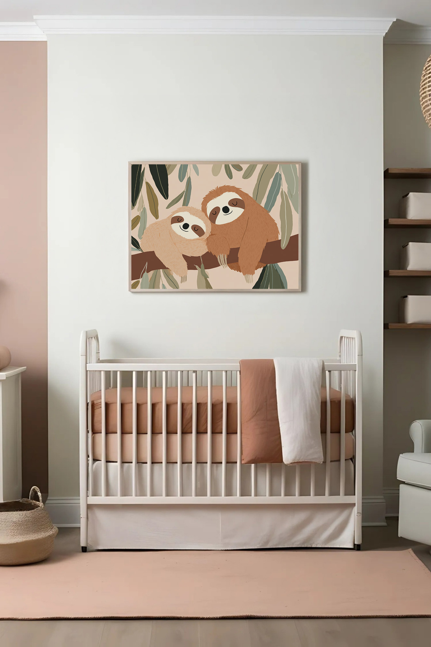 Woodland Sloth Wall Art for Nursery, Playroom or Kids Bedrooms - Forest Animal Duo Resting on Branch - Dozy Duo