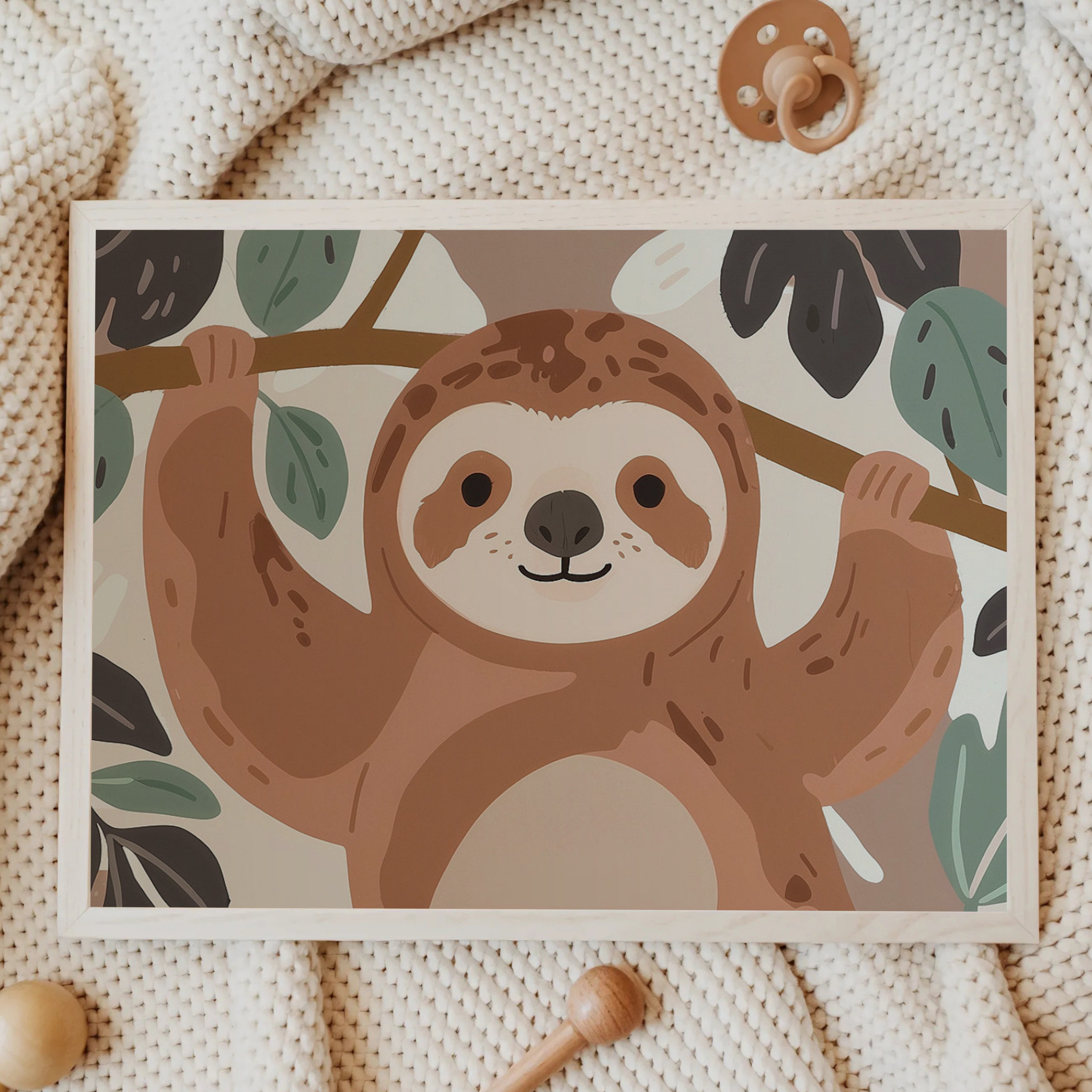 Cheerful Sloth Wall Art for Nursery, Playroom or Kids Bedrooms - Relaxing Jungle Theme Decor - Chillaxing Sloth