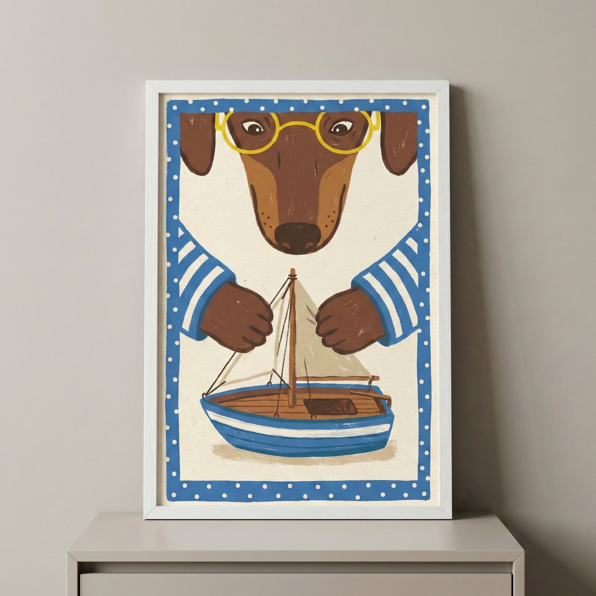 Small Dog Crafting Sailboat Cute Nursery Wall Decor - The Tiny Shipwright