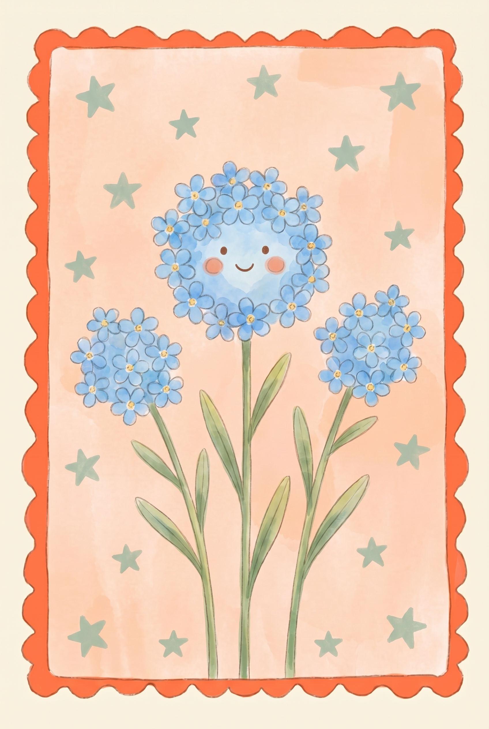Smiley Face Blue Flower Wall Art - Smiling Blue Flowers