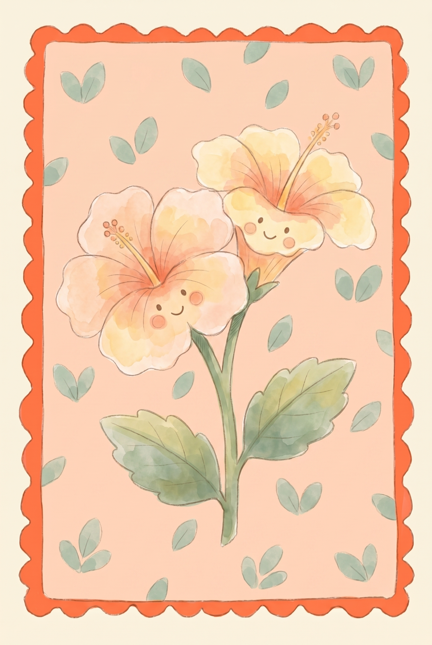 Smiley Face Yellow Hibiscus Flower Wall Art - Smiling Hibiscus Duo