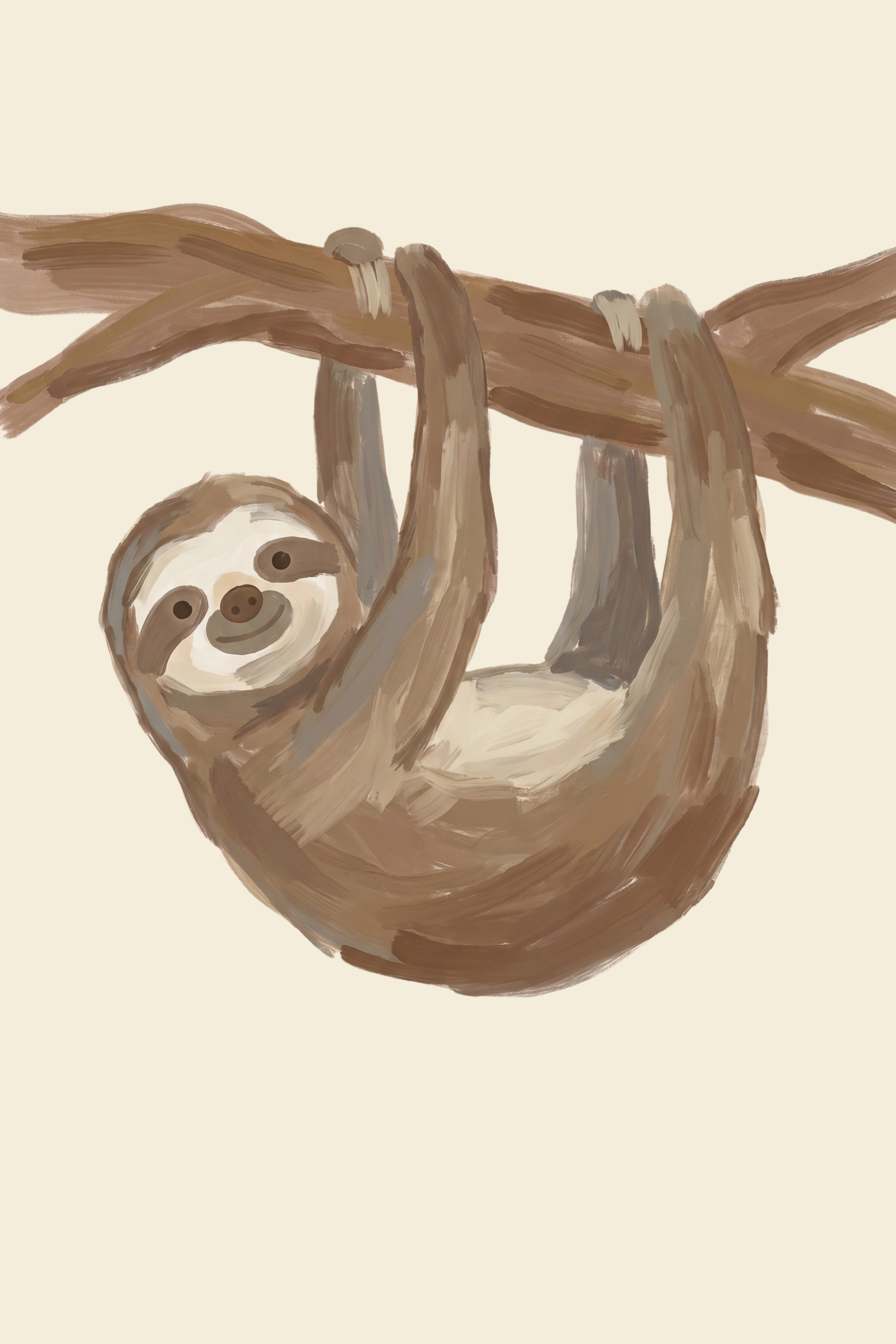 Smiling Brown Baby Sloth Wall Art - Lazy Hanging Sloth