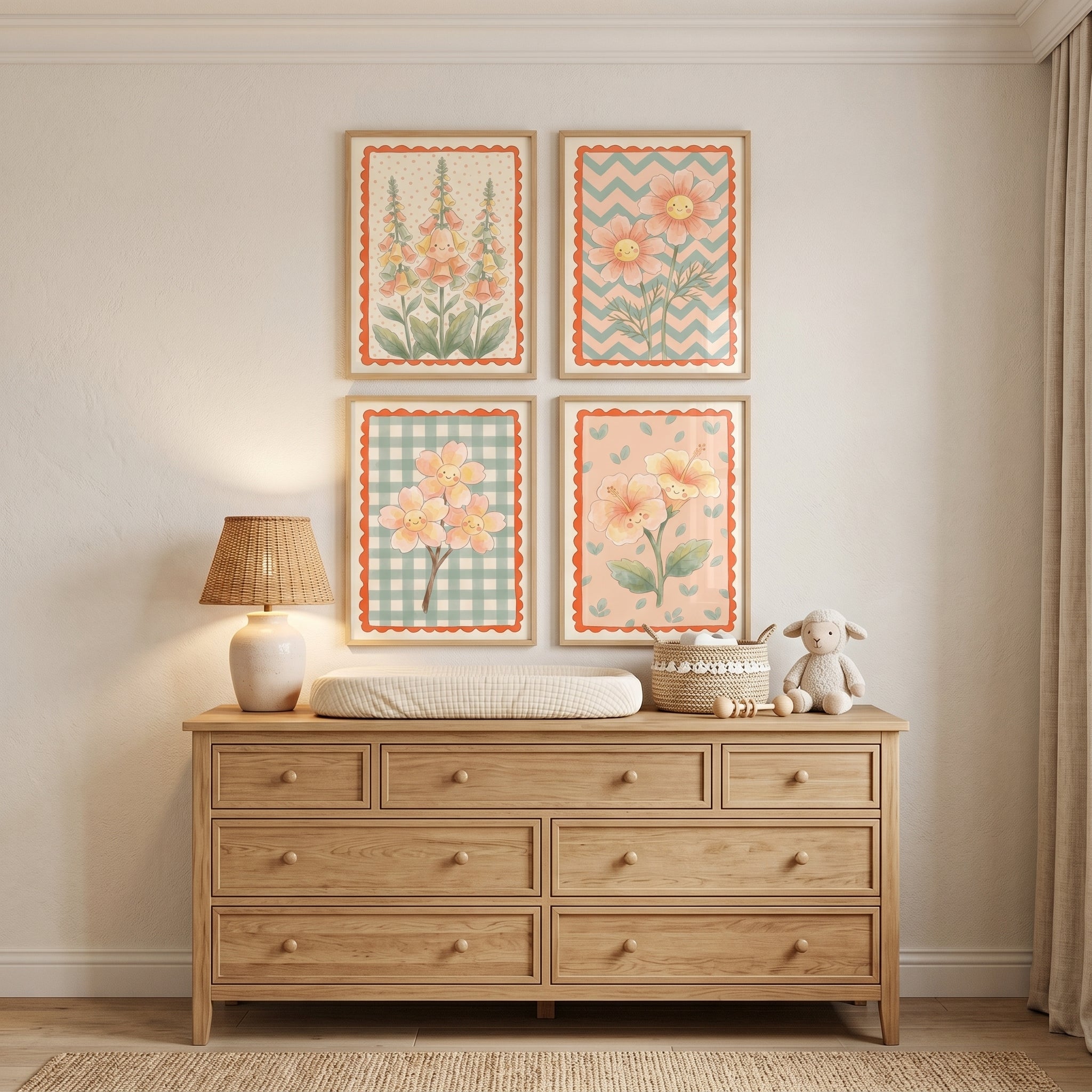 Smiling Flower Wall Art Set of 4 - Happy Garden Blooms