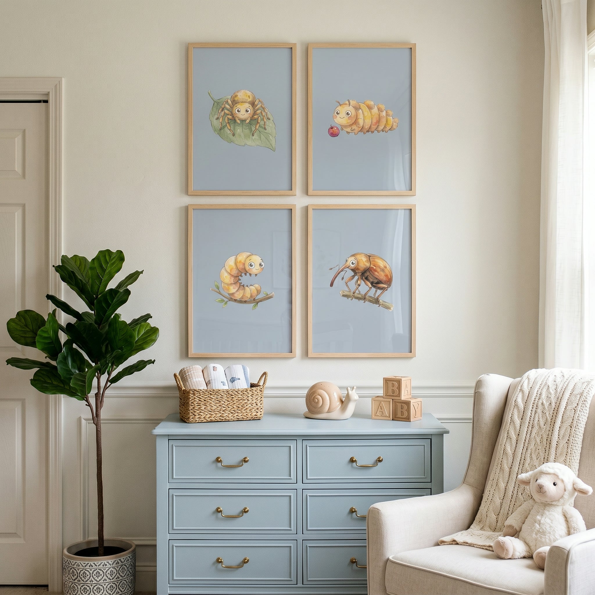 Smiling Golden Garden Bug Wall Art Set of 4 - Tiny Garden Critters