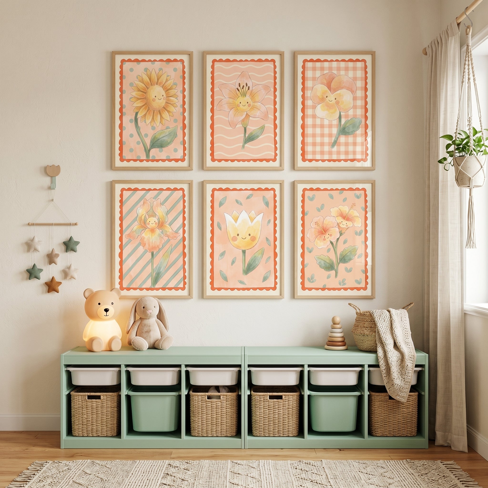 Smiling Happy Flower Wall Art Set of 6 - Smiling Floral Friends