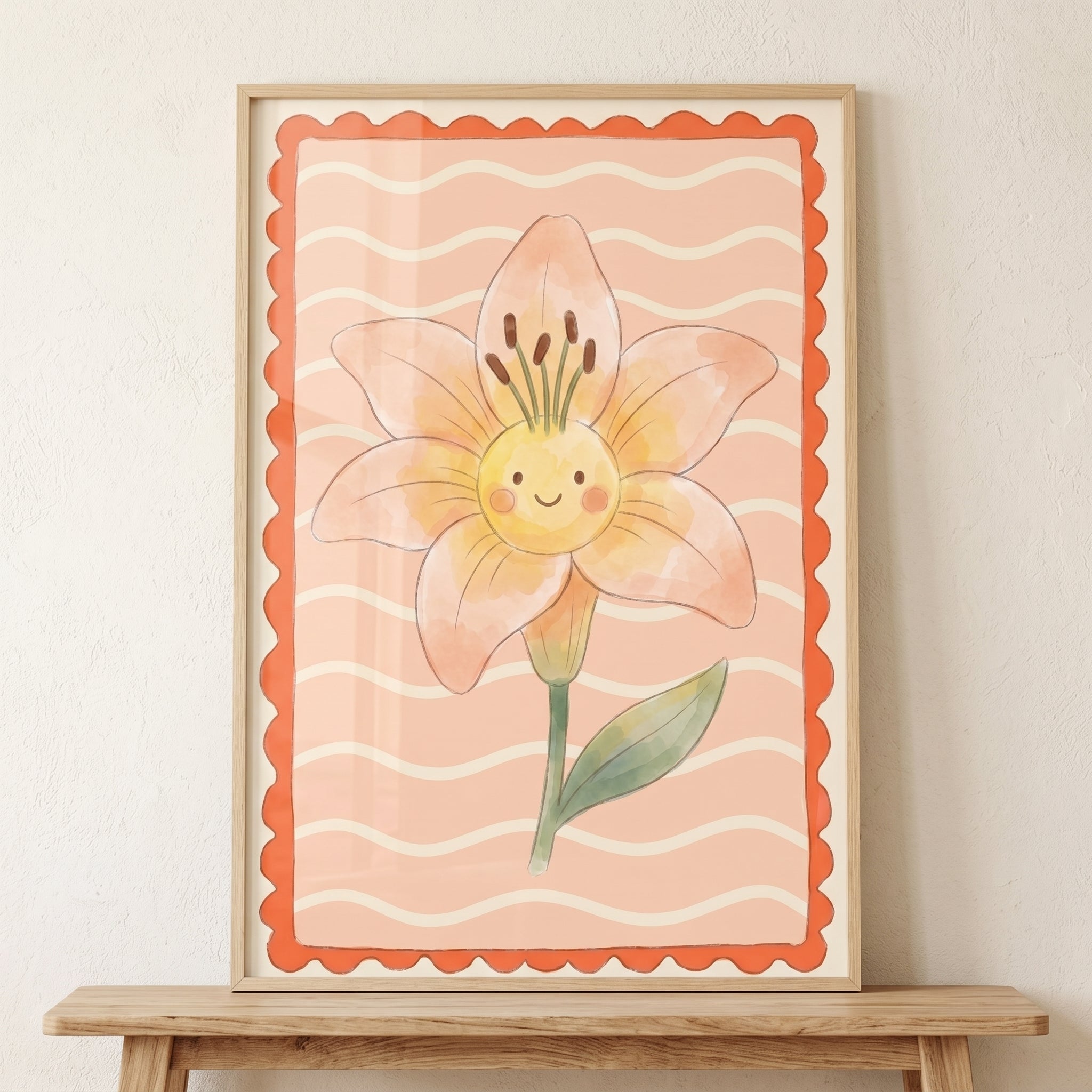 Smiling Peach Lily Flower Wall Art - Happy Lily Bloom