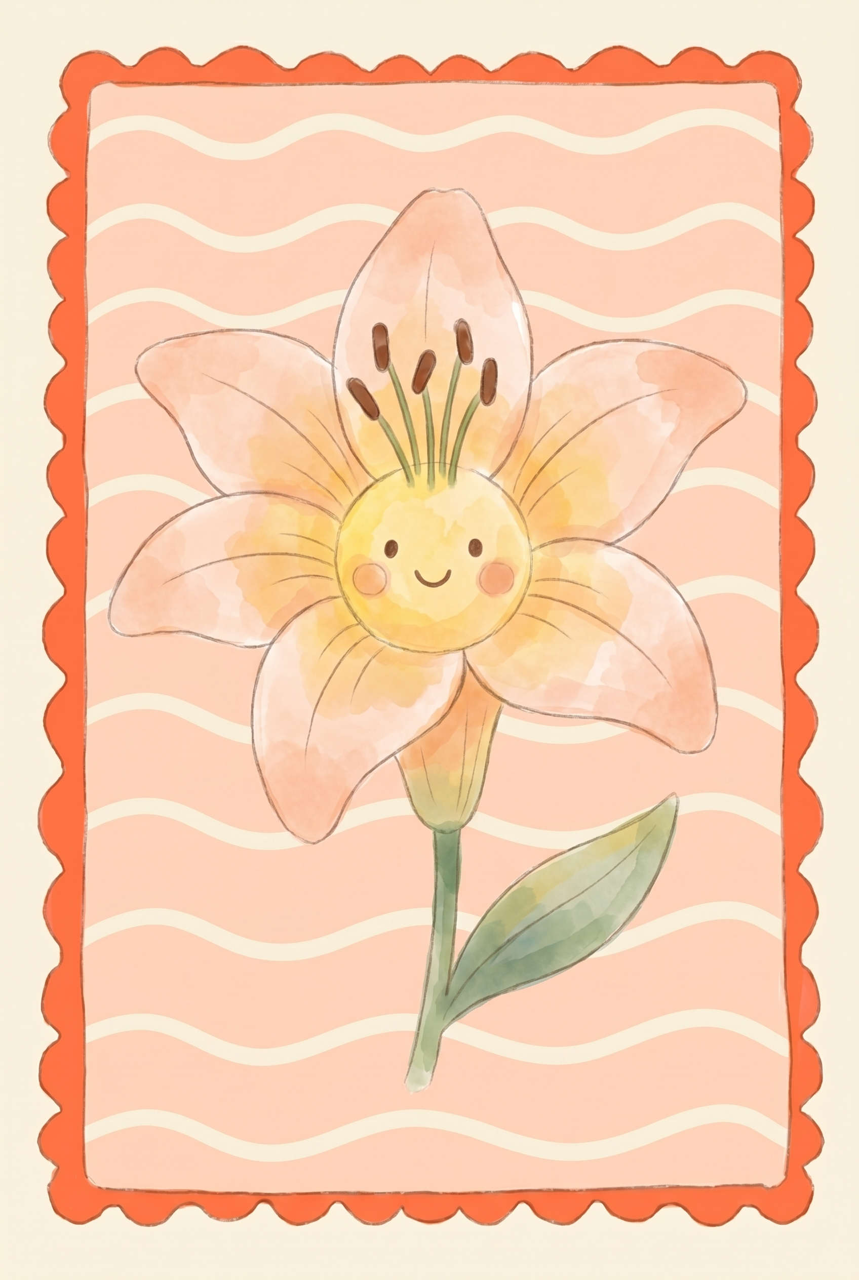 Smiling Peach Lily Flower Wall Art - Happy Lily Bloom