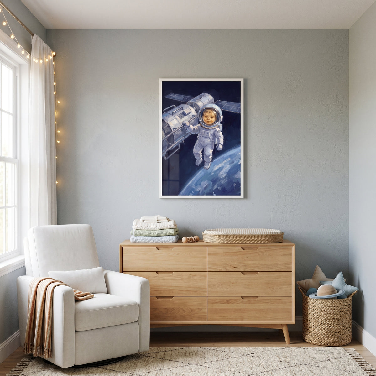 Smiling Space Station Astronaut Wall Art - Little Space Voyager