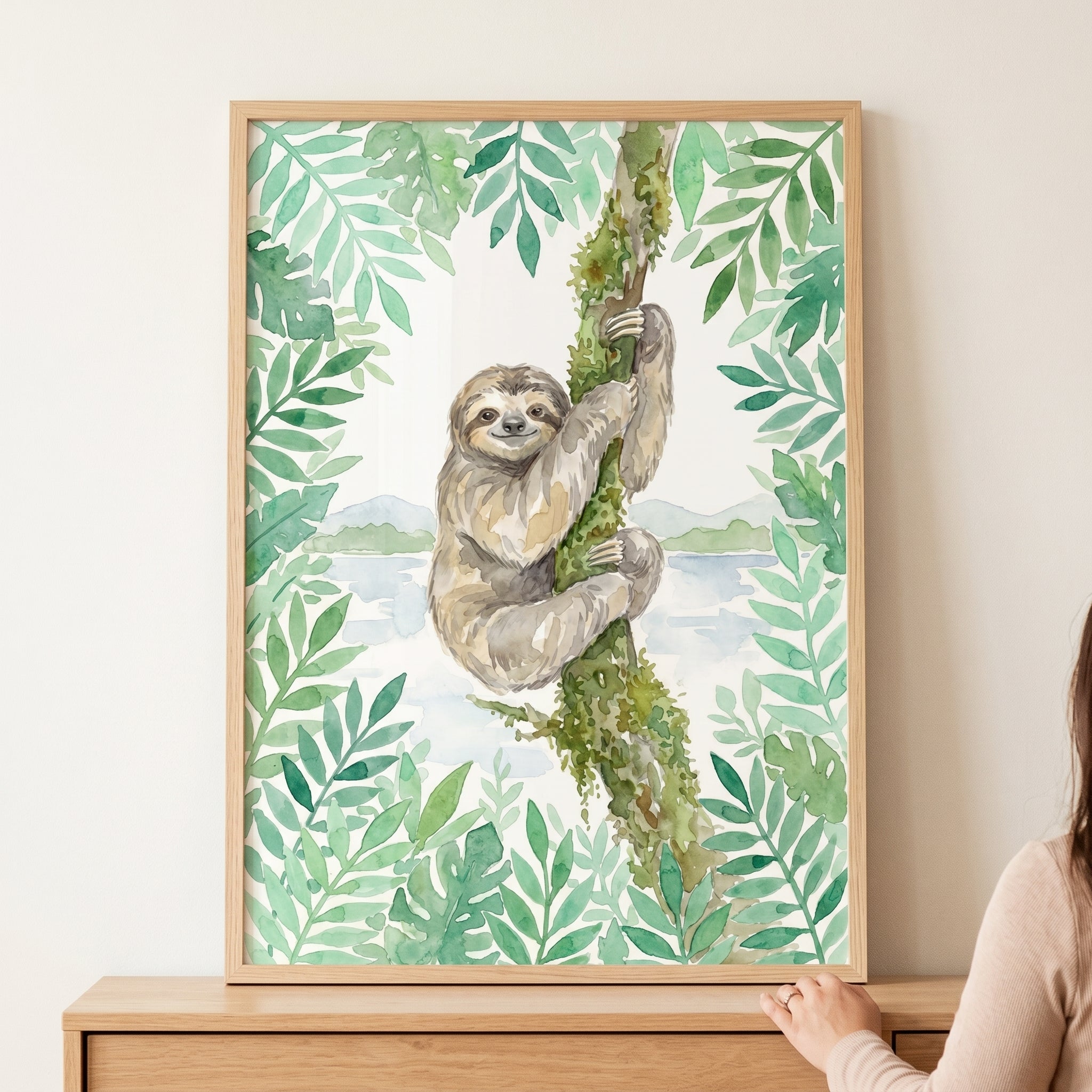 Smiling Tree Climbing Sloth Wall Art - Tropical Sloth Serenity