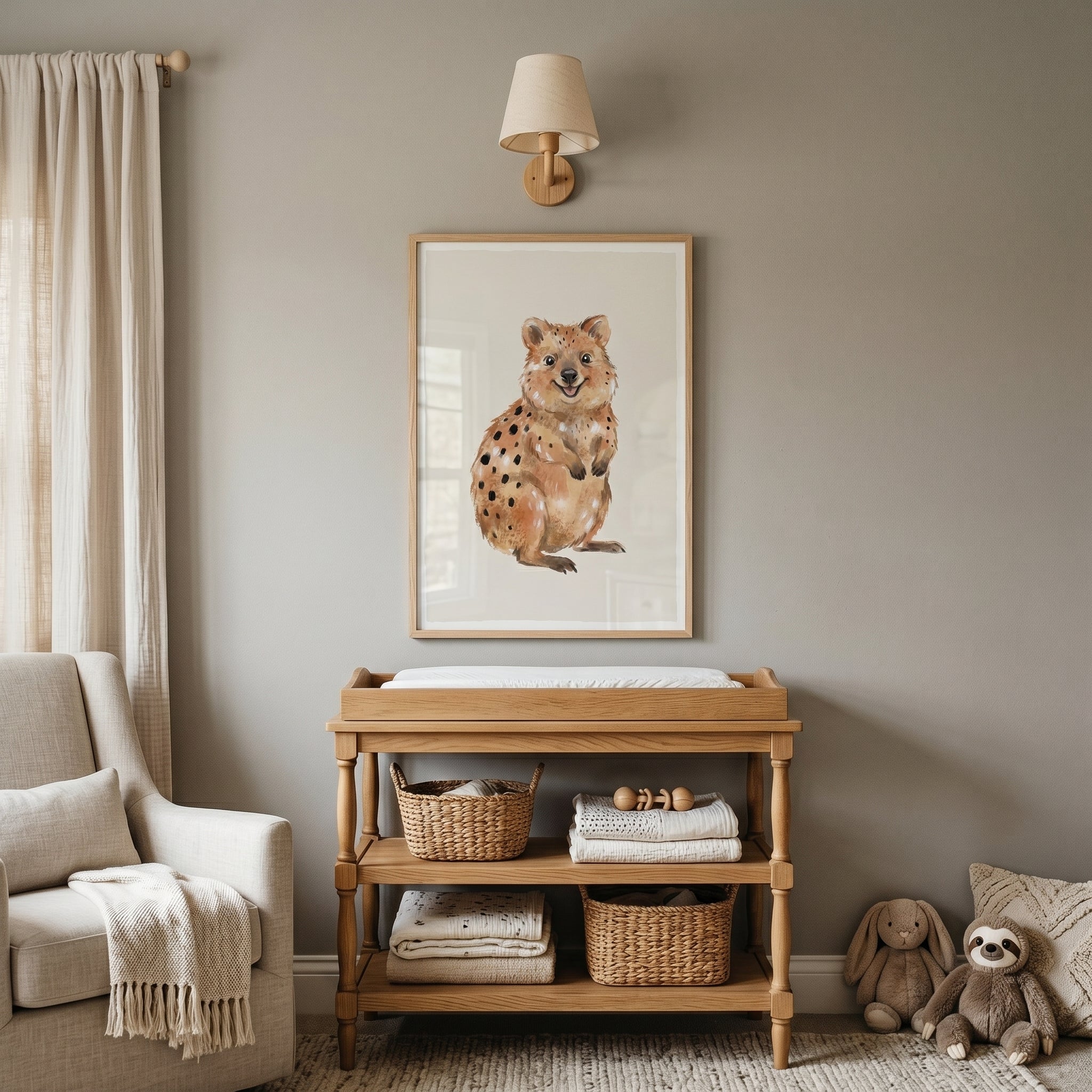 Smiling Watercolor Brown Quokka Wall Art - Smiling Spotted Quokka