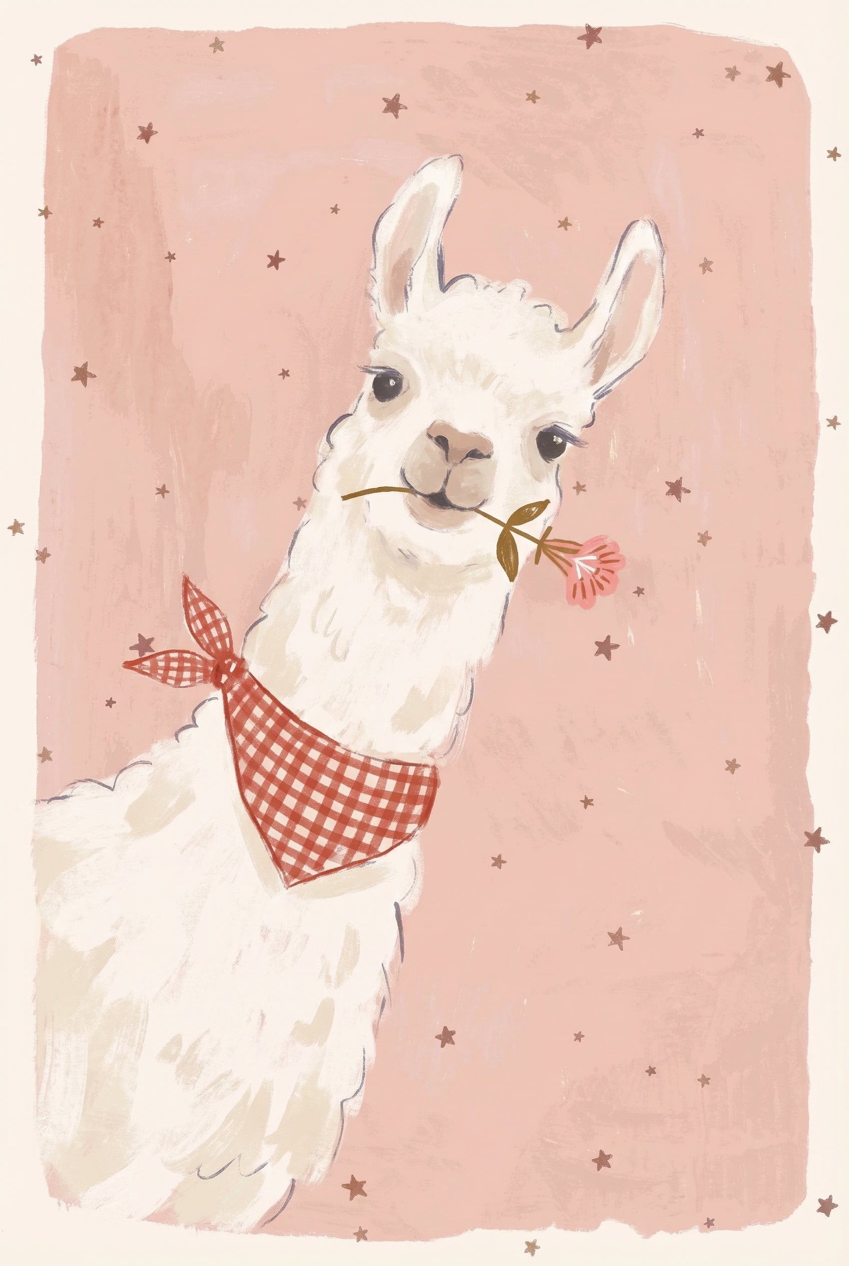 Smiling White Llama Wall Art - Sweet Flower Llama