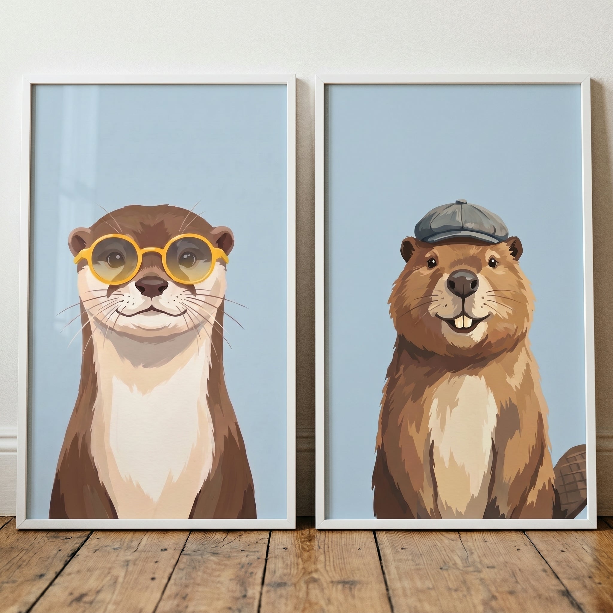 Smiling Woodland Animal Wall Art Set of 2 - Stylish River Friends