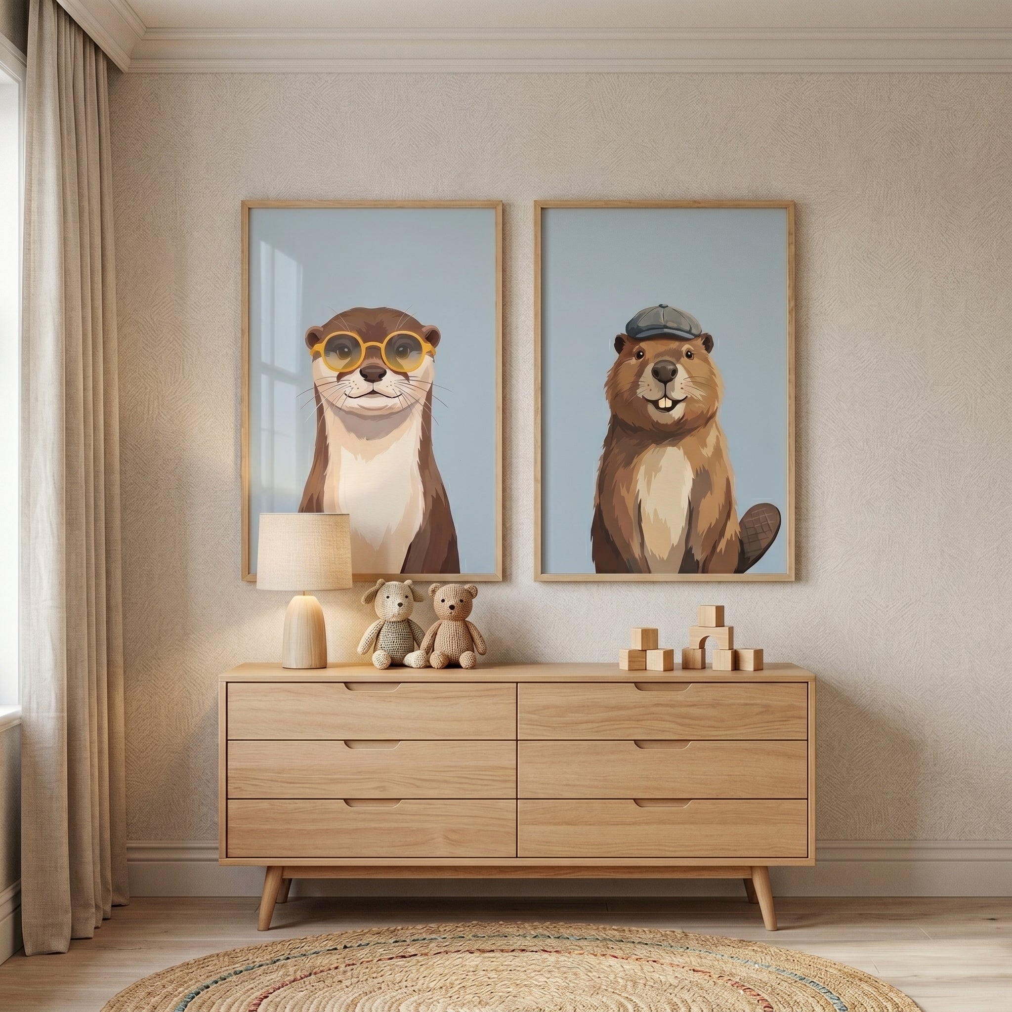 Smiling Woodland Animal Wall Art Set of 2 - Stylish River Friends