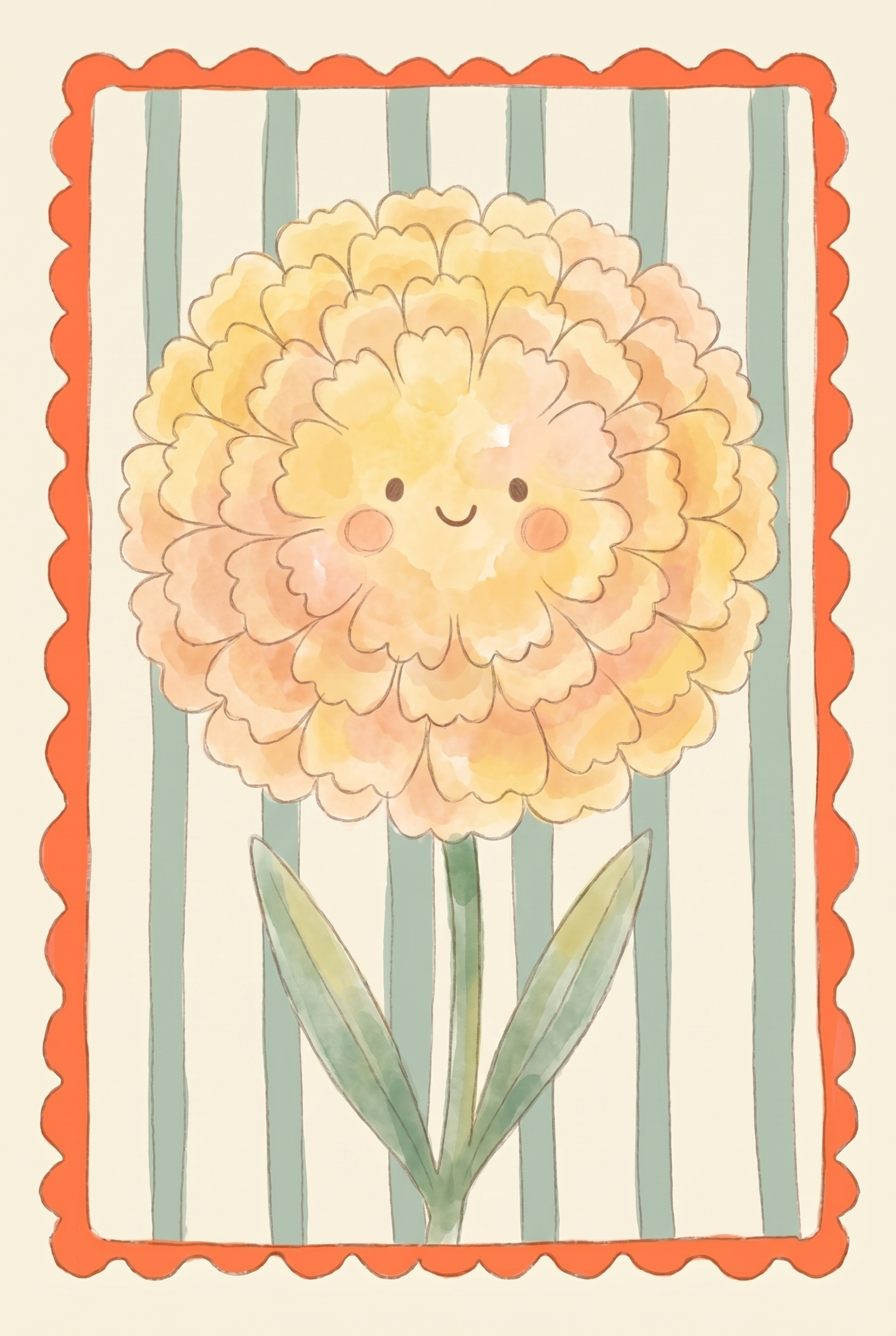 Smiling Yellow Marigold Flower Wall Art - Smiling Sunny Bloom