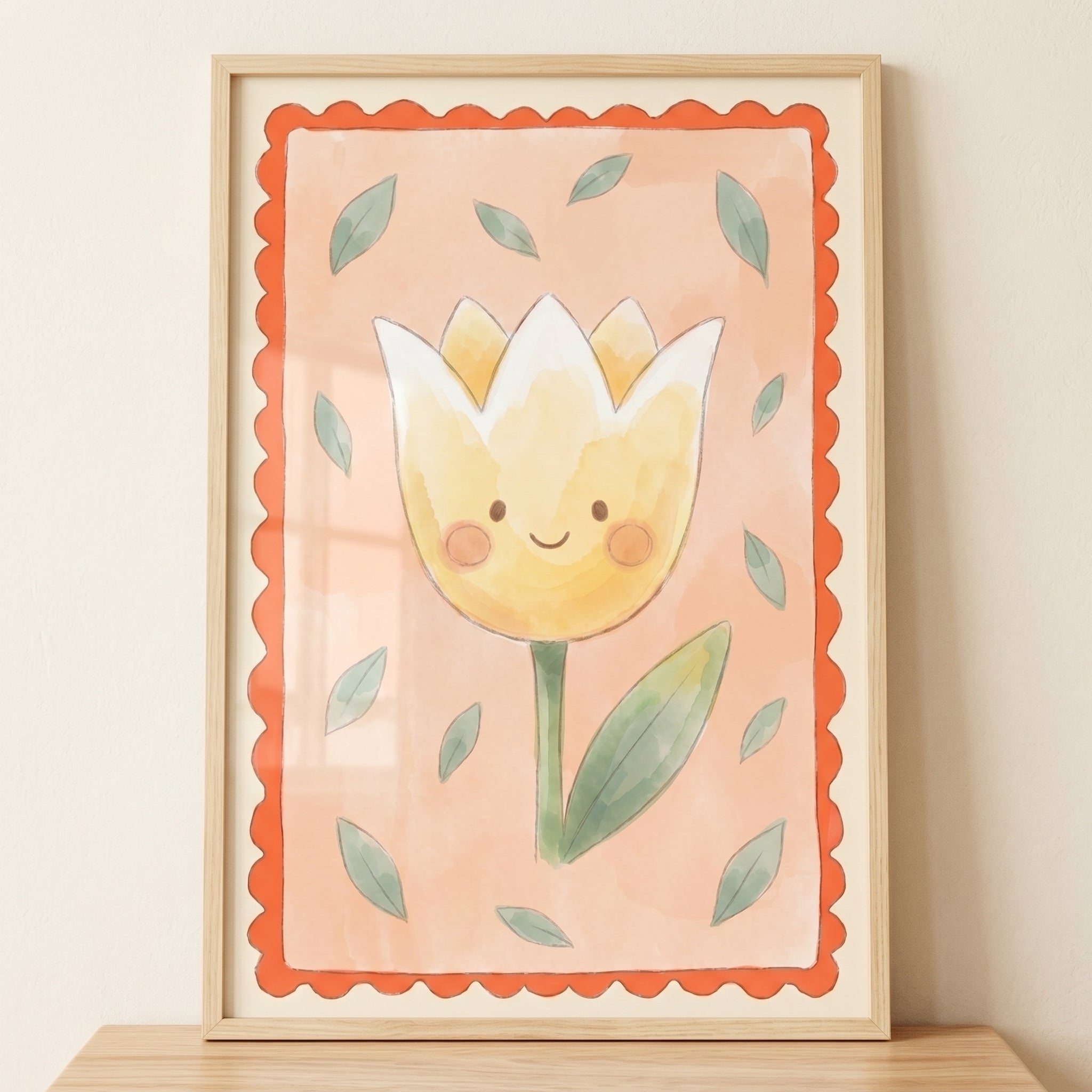 Smiling Yellow Tulip Flower Wall Art - Happy Tulip Bloom