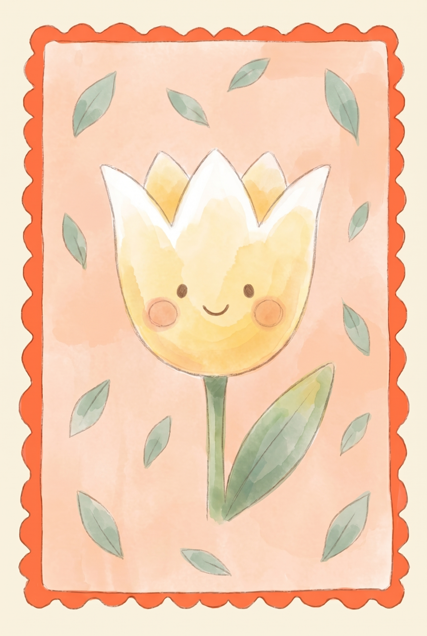 Smiling Yellow Tulip Flower Wall Art - Happy Tulip Bloom