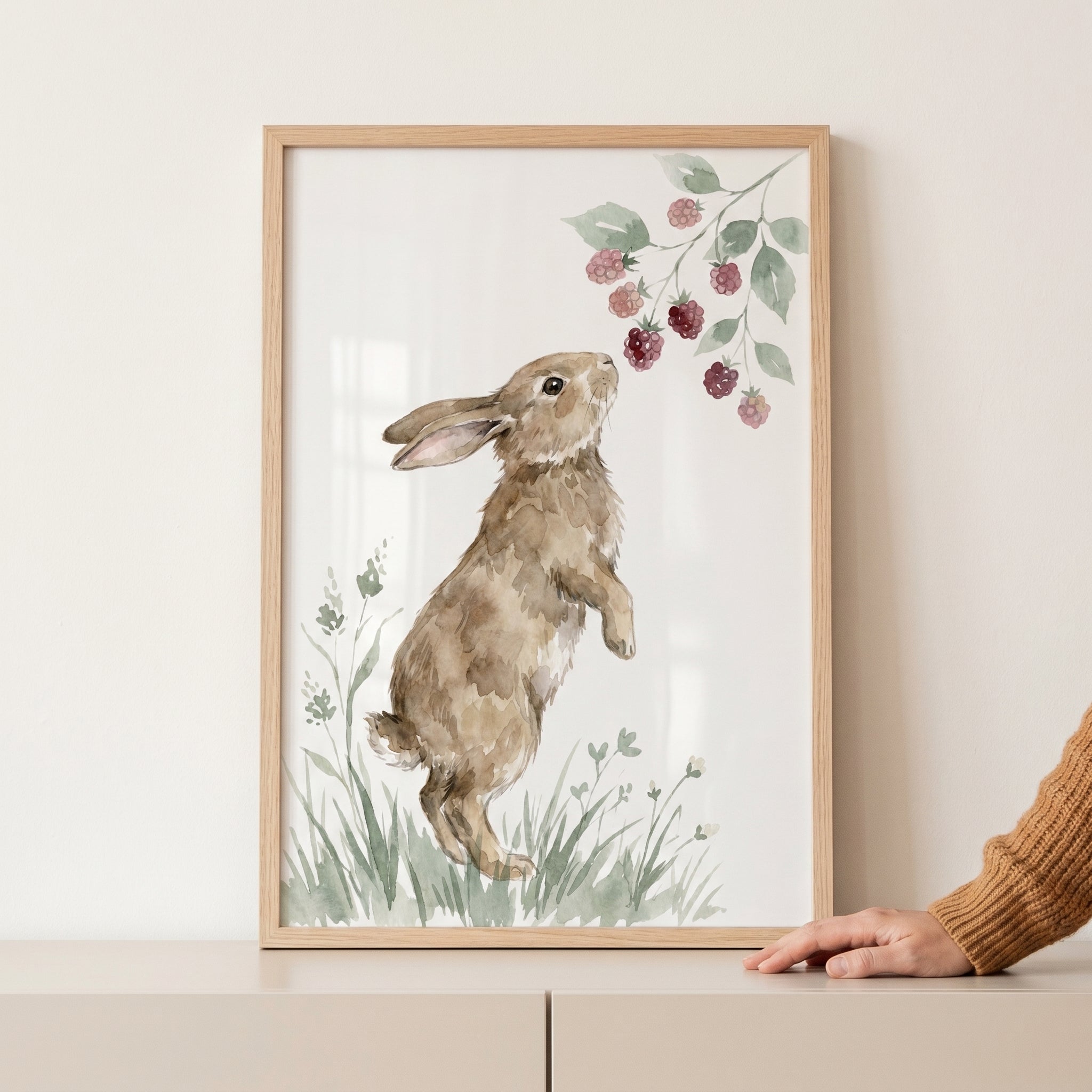 Sniffing Blackberry Bunny Wall Art - Berry Patch Bunny