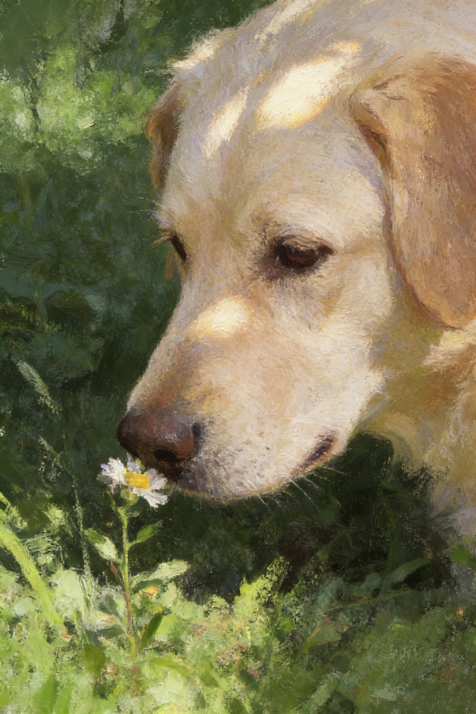 Sniffing Flower Yellow Lab Wall Art - Golden Summer Discovery